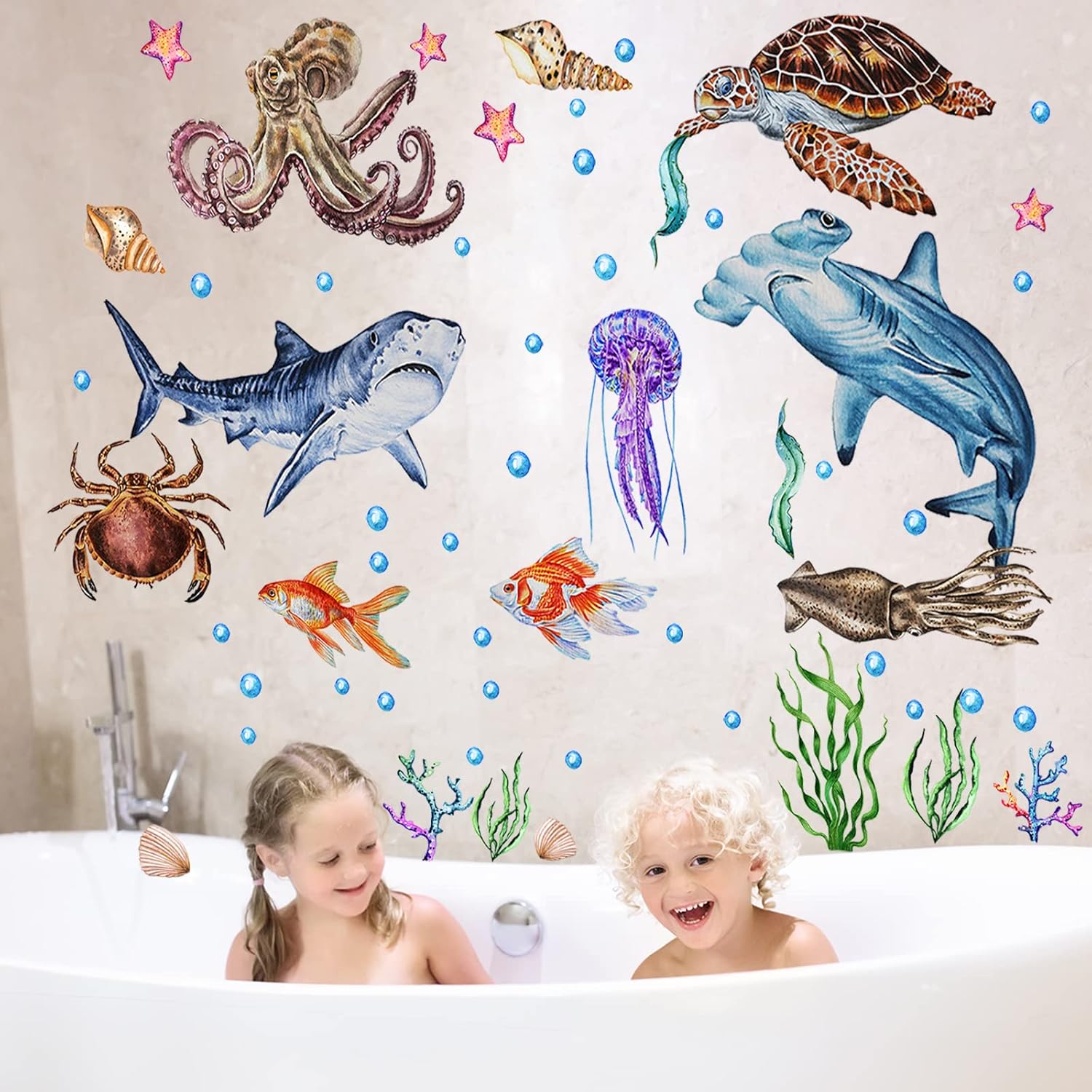 Sabary 4 Piece Glow in the Dark Ocean Wall Decals