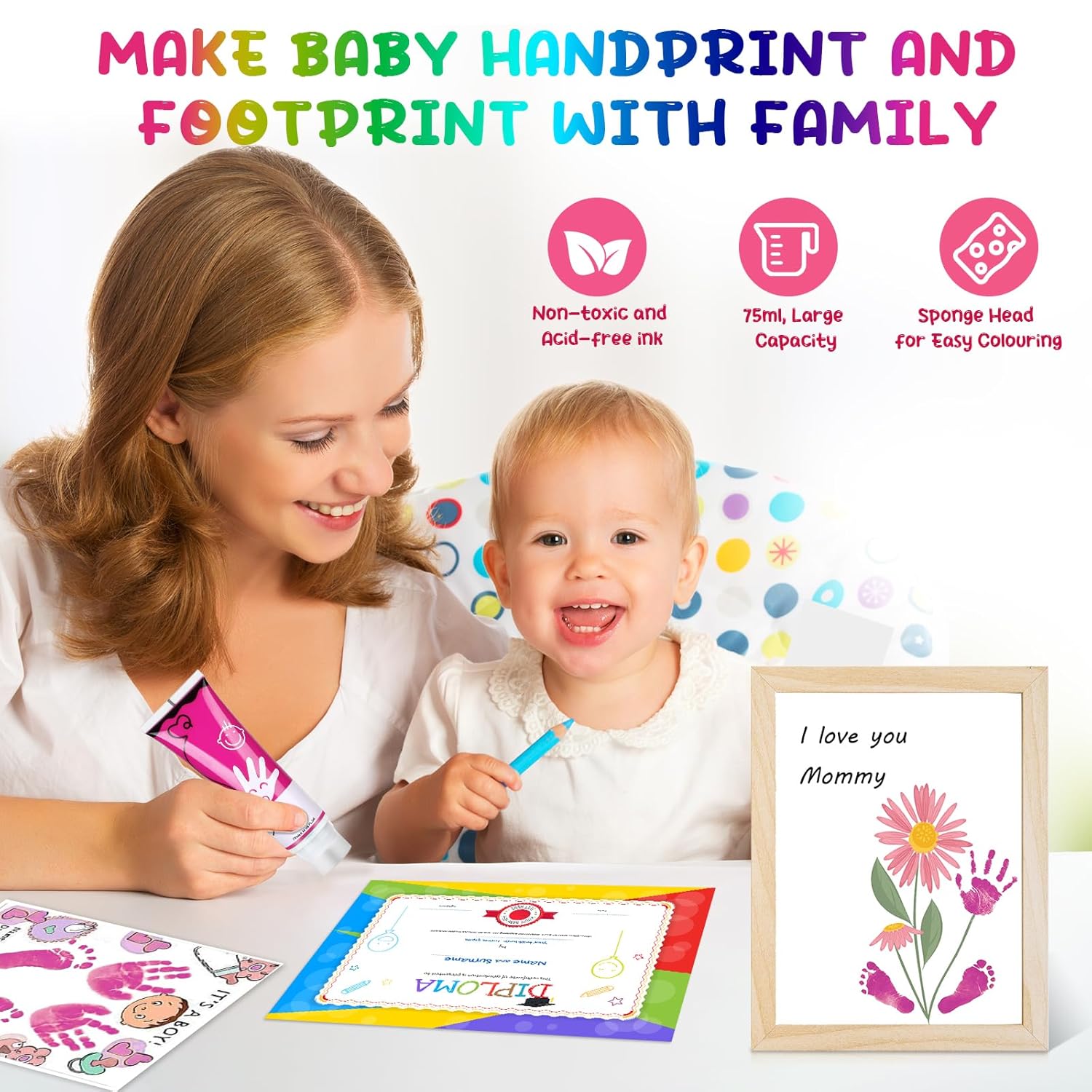 75ml Pink Baby Hand and Footprint Ink Kit Safe Non Toxic Washable Perfect for Newborn Keepsakes and Pet Paw Prints