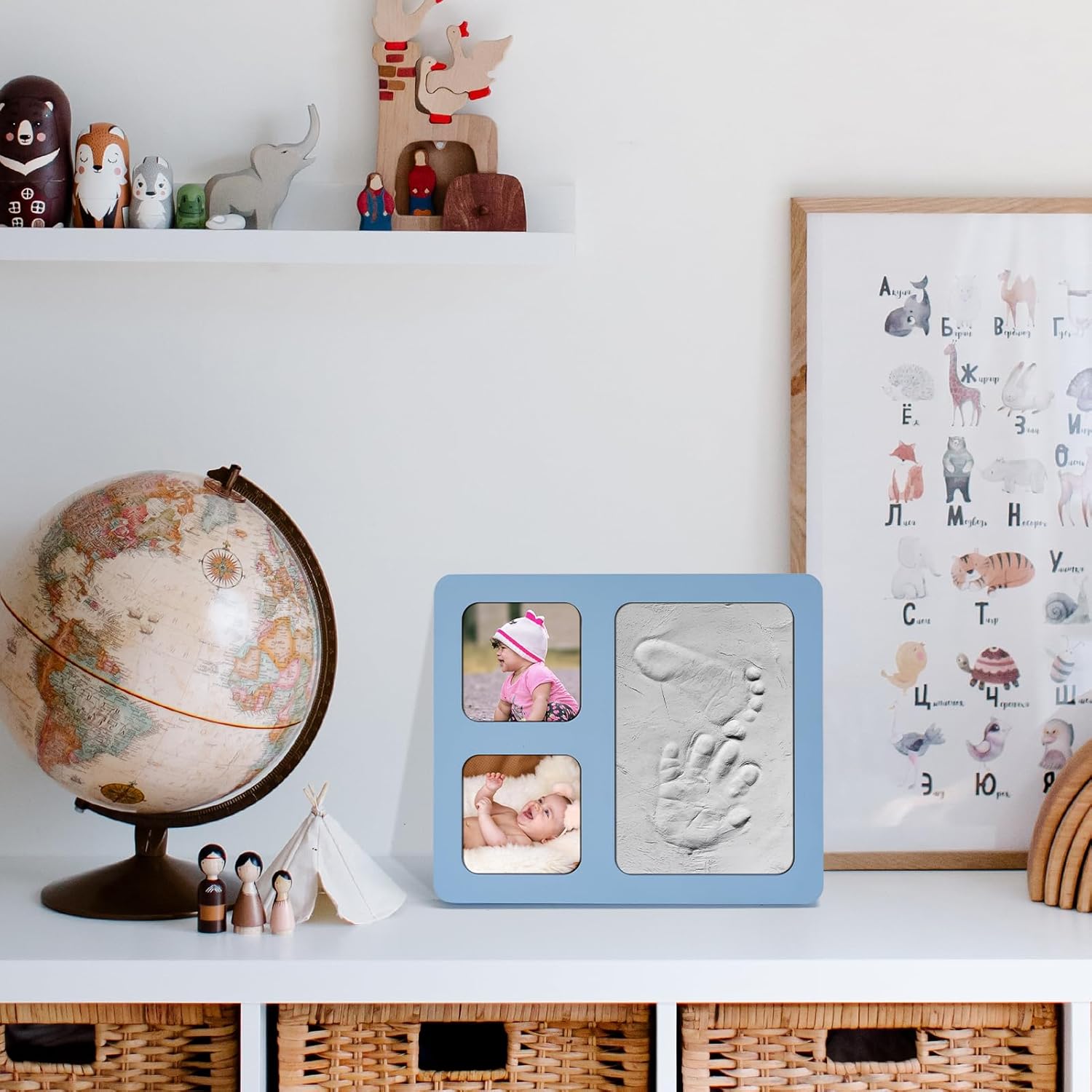 Baby Handprint Footprint Kit with Blue 4x6 Clay Frame