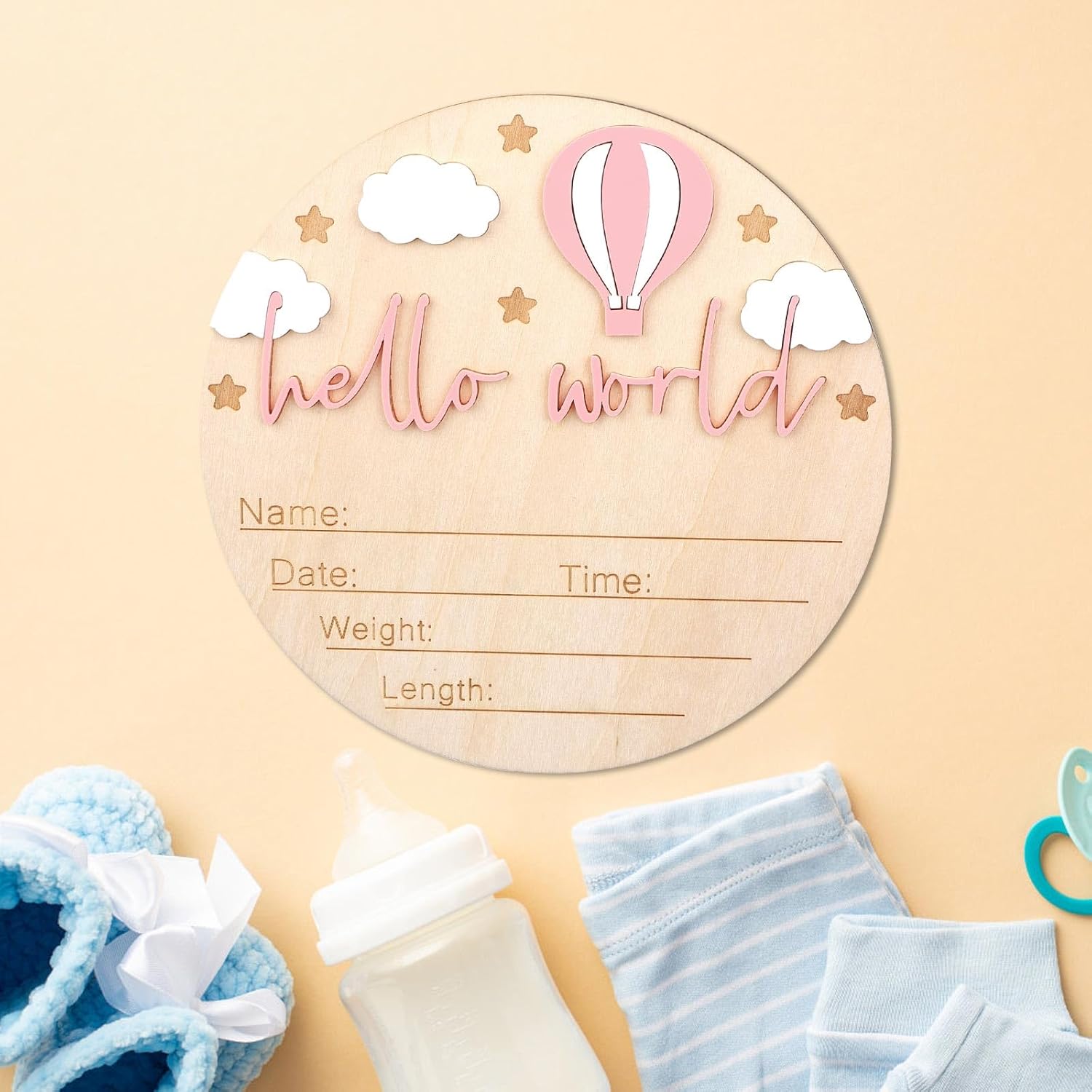 Wooden Baby Announcement Sign Hello World