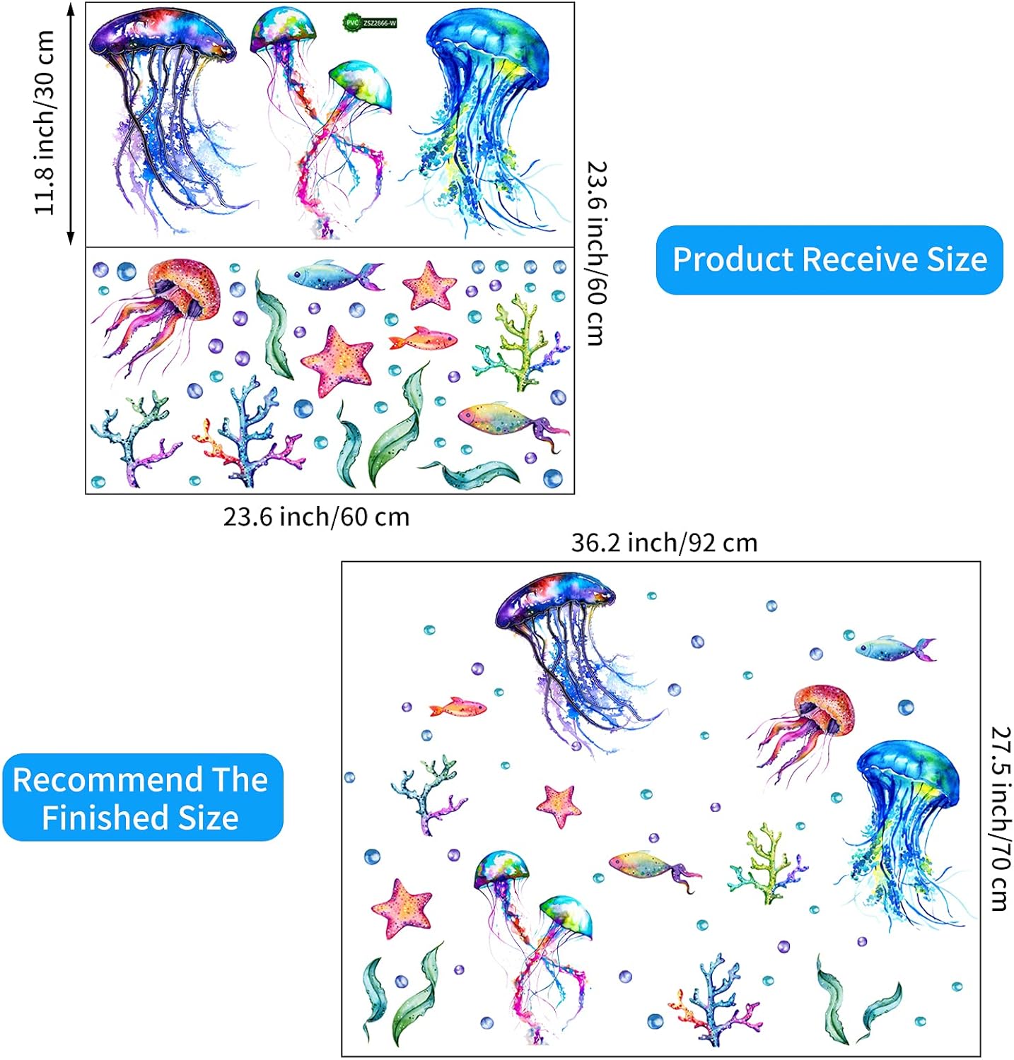 Ocean Jellyfish Wall Decal Vibrant Seaweed Starfish DIY Decor for Kids Room