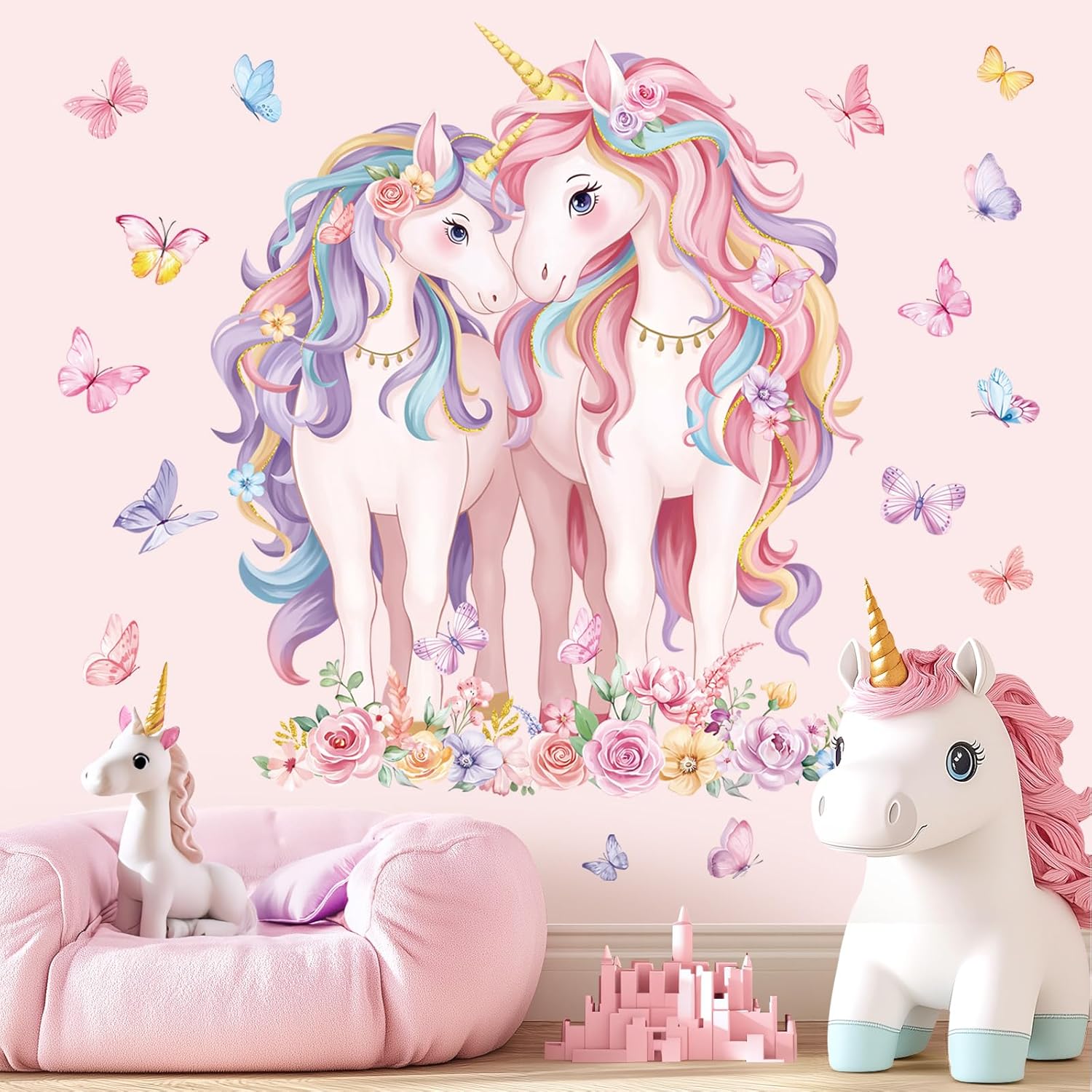 Decalmile 2 Large Unicorn Wall Decals for Kids Room and Baby Nursery