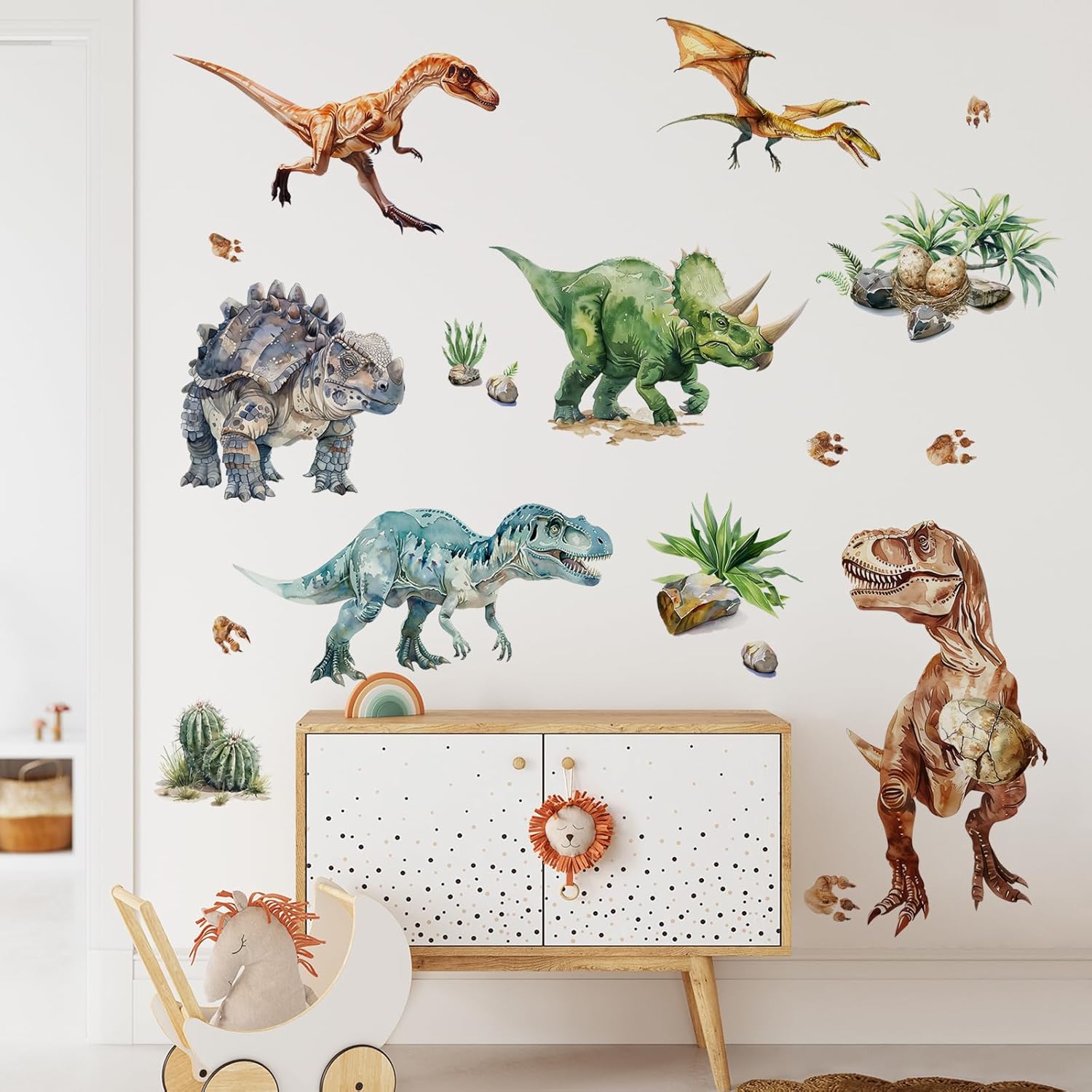 Supzone Dinosaur Wall Decals Large Volcano Stickers for Kids Room