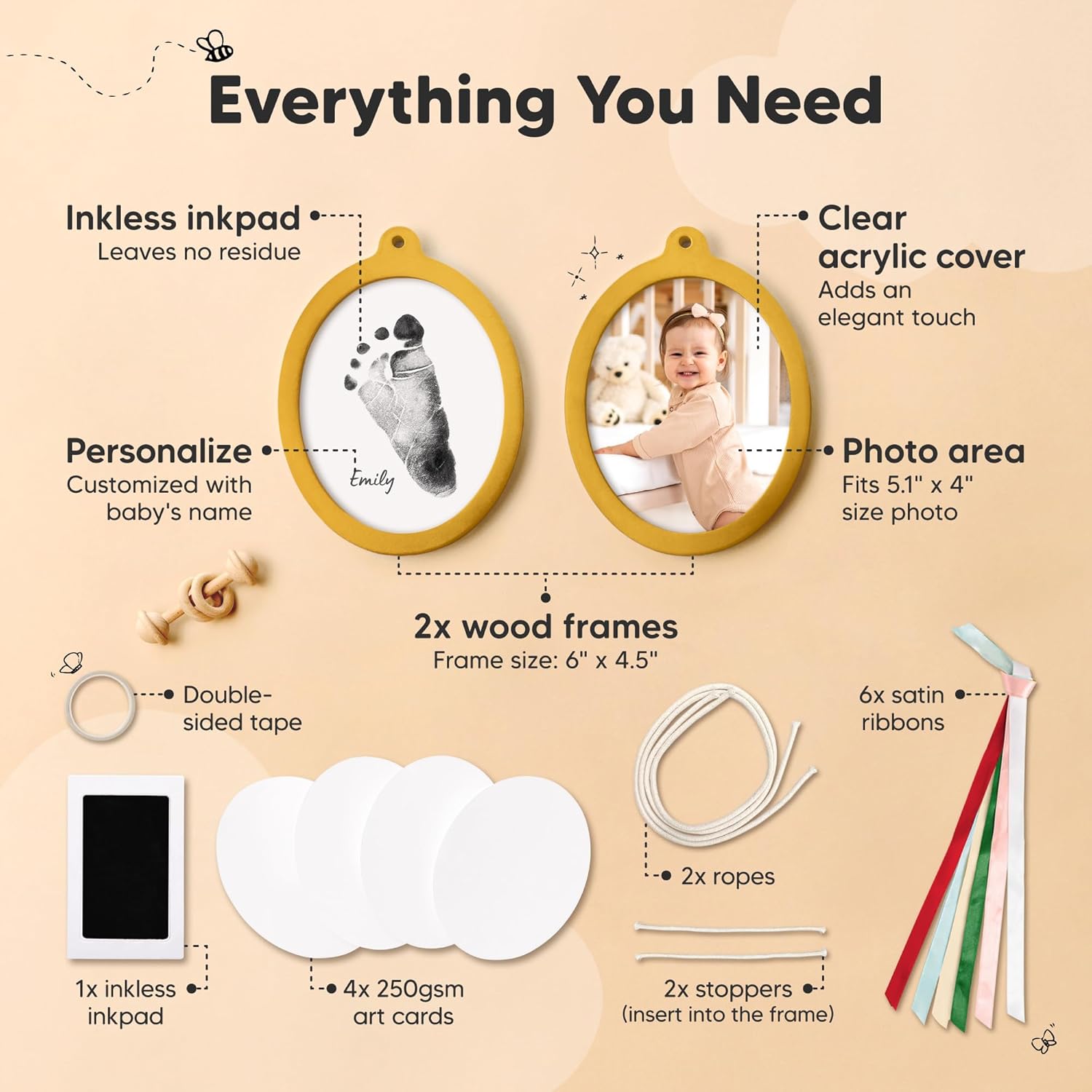 KeaBabies Personalized Baby Hand Footprint Ornament Kit