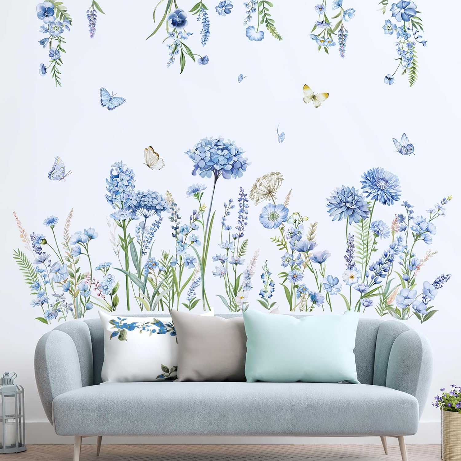 Decalmile Wildflower Wall Stickers Blue Floral Garden Decor