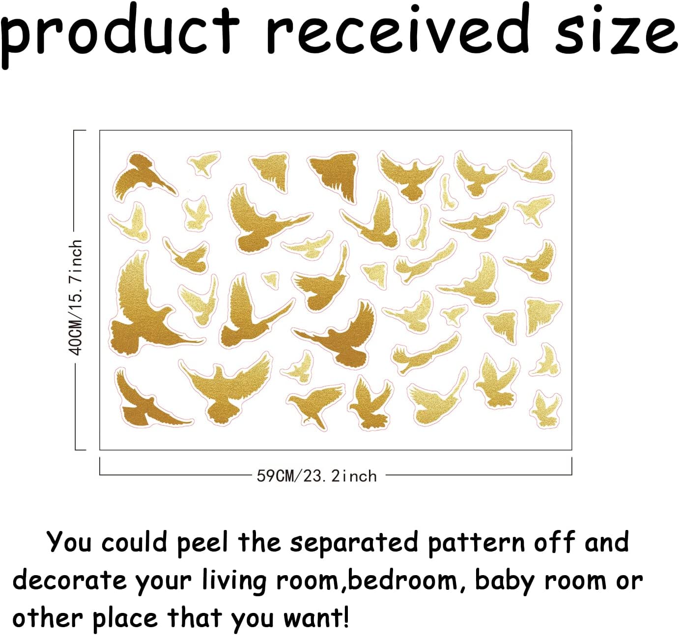 SUPERDANT 40PCS Gold Flying Birds Wall Stickers