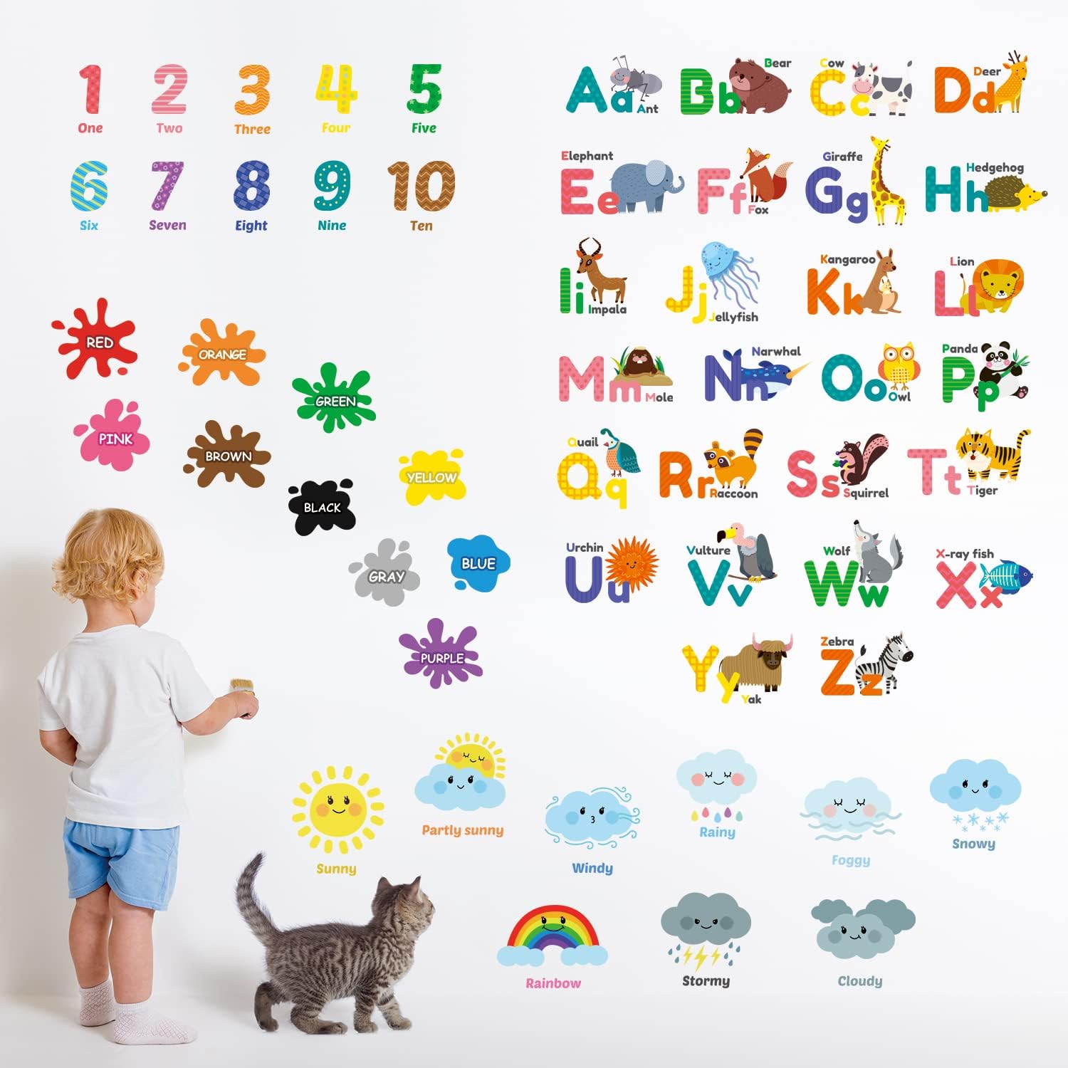 DECOWALL Animal Alphabet Numbers Wall Stickers for Kids Playroom Bedroom Nursery