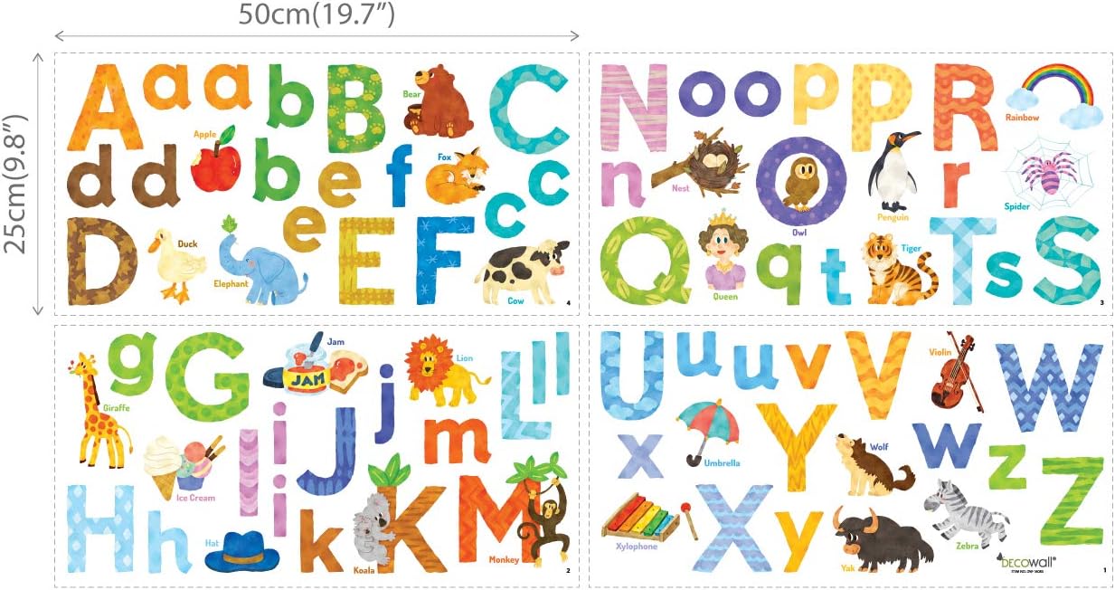DECOWALL DS8-1608 Watercolor Animal Alphabet Wall Stickers