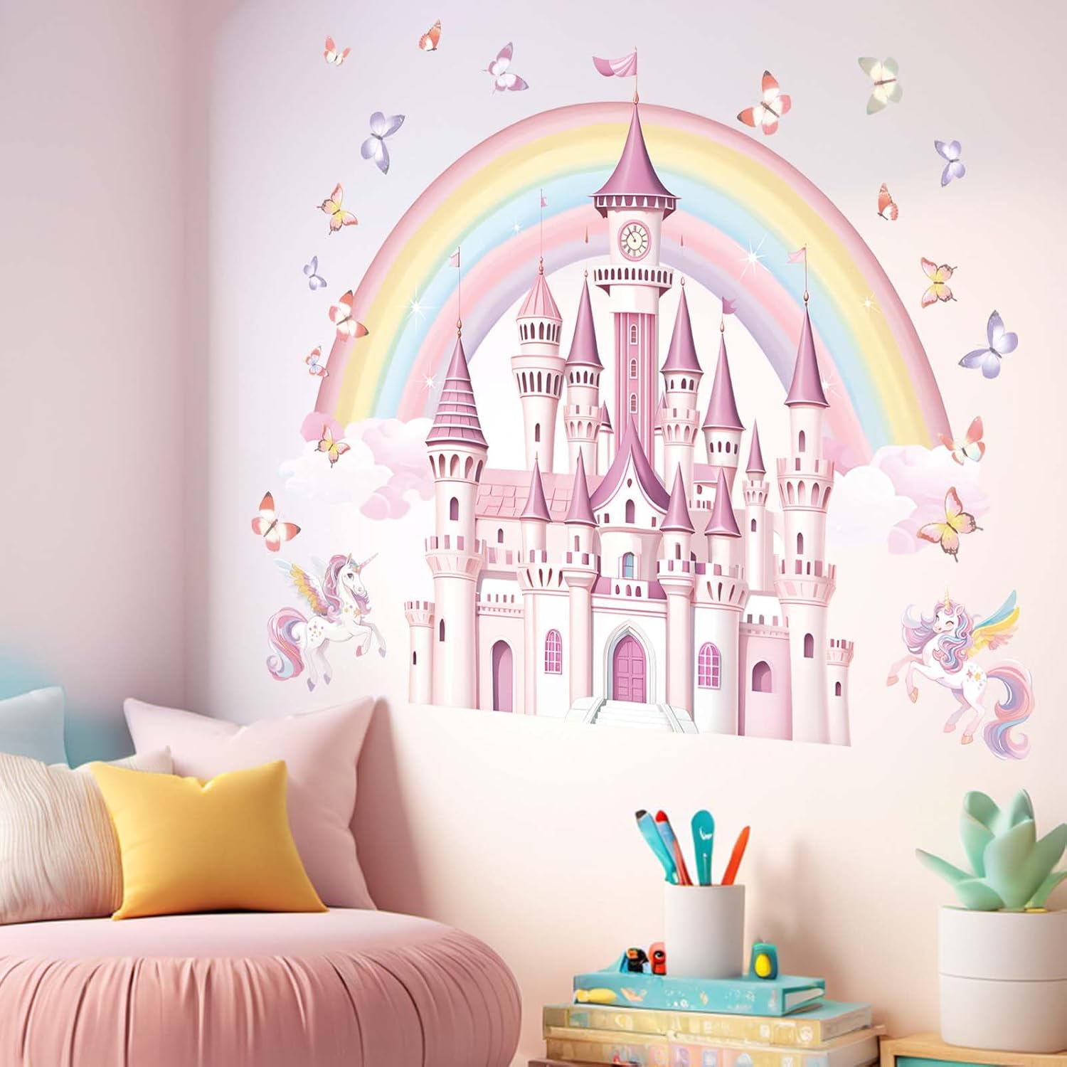 Amimagen Rainbow Castle Wall Stickers for Girls