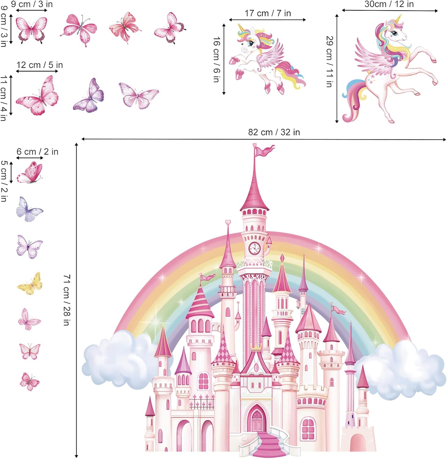 Wondever Rainbow Castle Wall Stickers for Baby Nursery