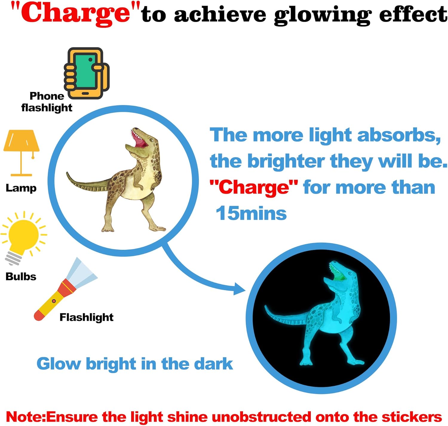 Glow in the Dark Dinosaur Wall Decals for Kids Room Decor