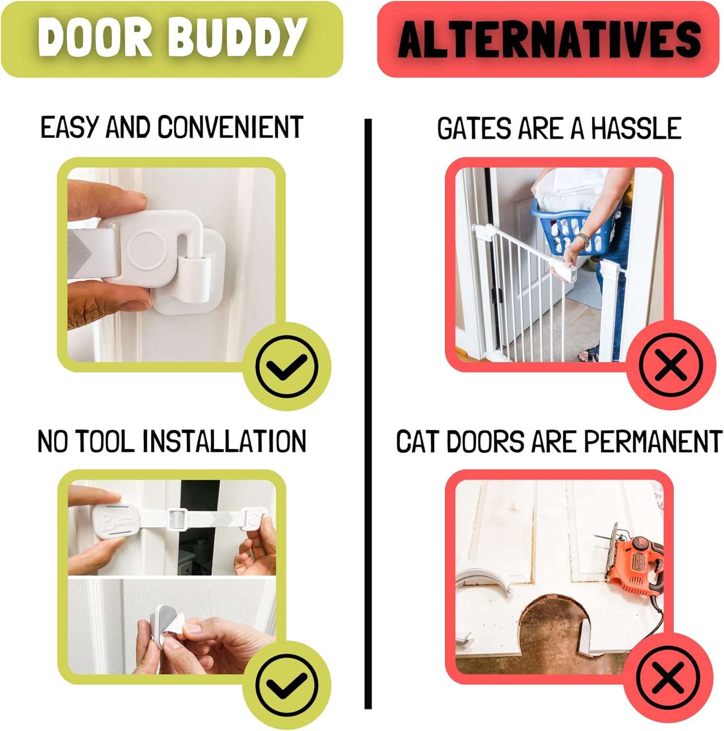 Door Buddy Adjustable Baby Proof Door Strap for Cats - Caramel
