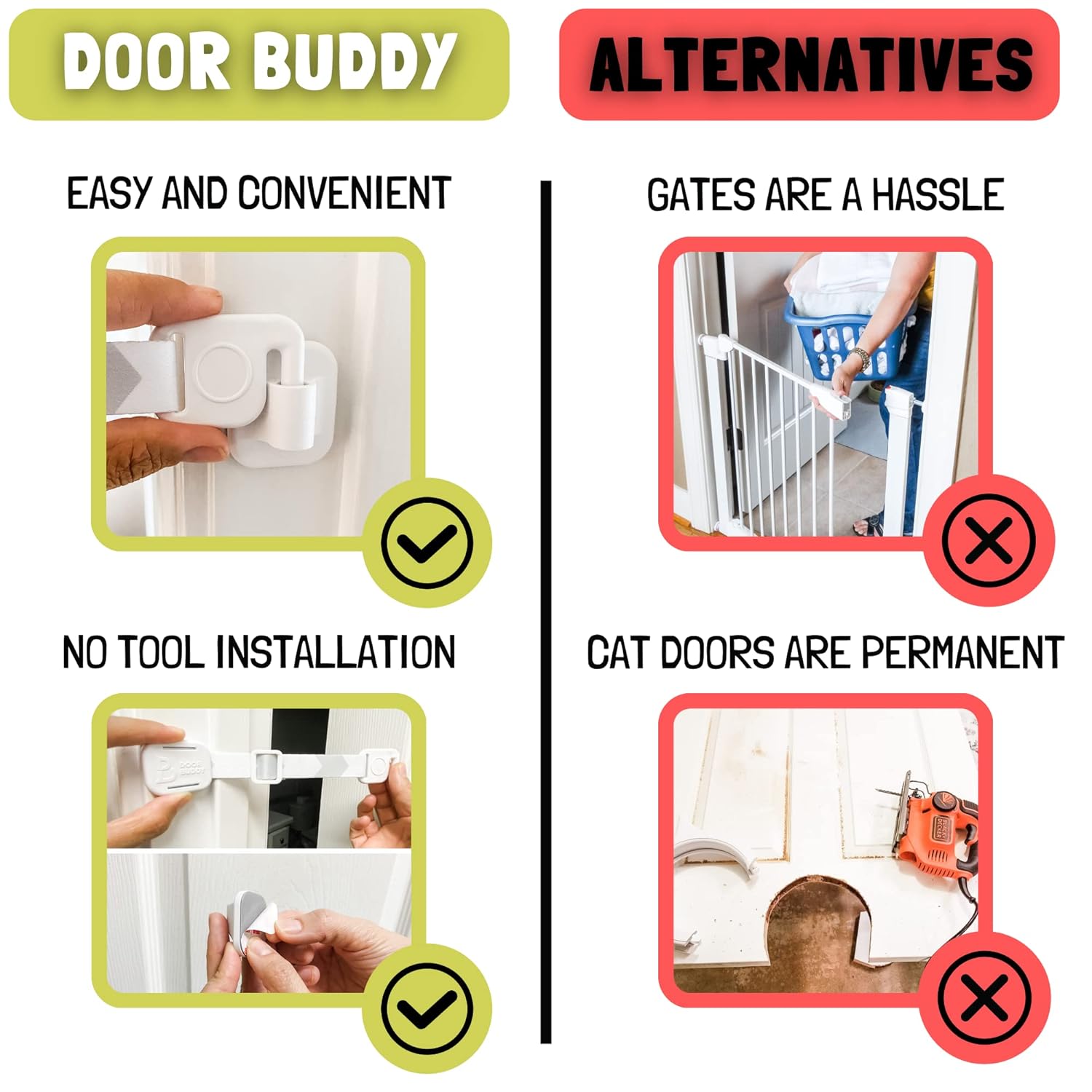 Door Buddy Child Proof Door Lock and Cat Door Stopper