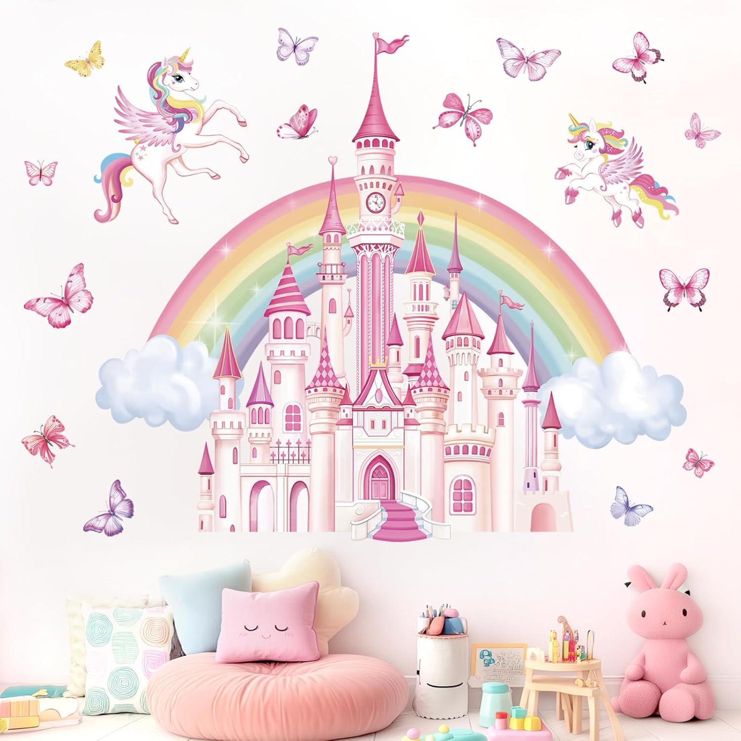 Wondever Rainbow Castle Wall Stickers for Baby Nursery