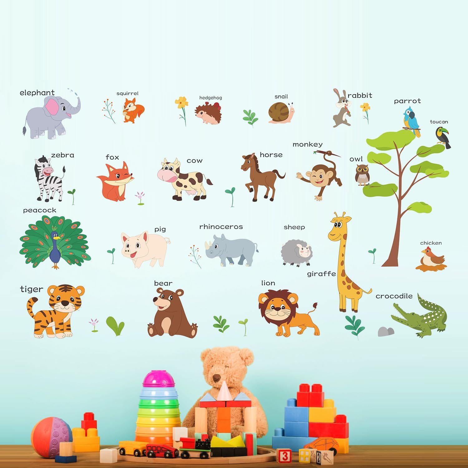 Large Animals Educational Wall Stickers for Kids