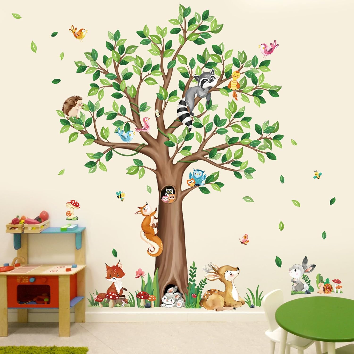 Decalmile Woodland Animals Tree Wall Stickers Bear Fox Deer Wall Decor for Kids Bedroom