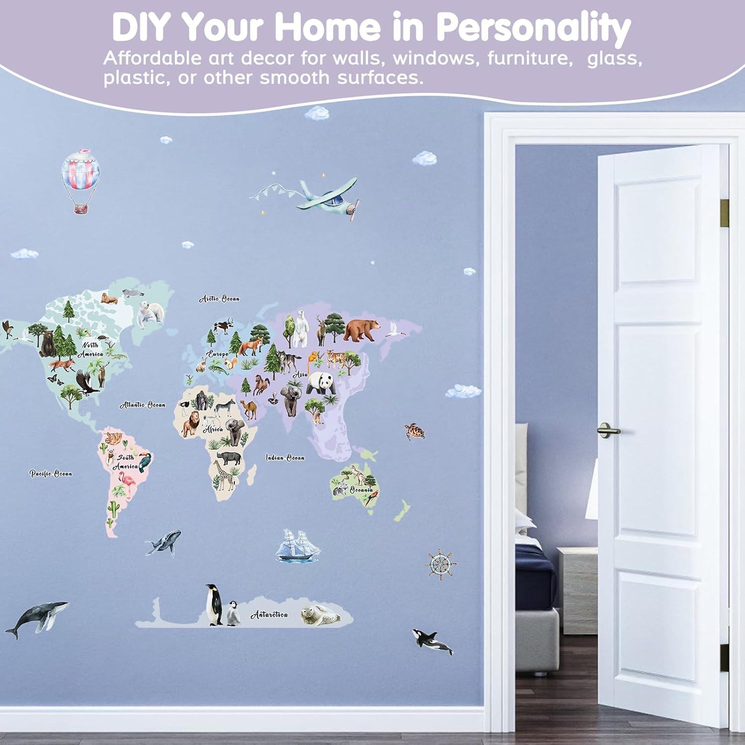 iinuu Animal World Map Wall Decals for Kids