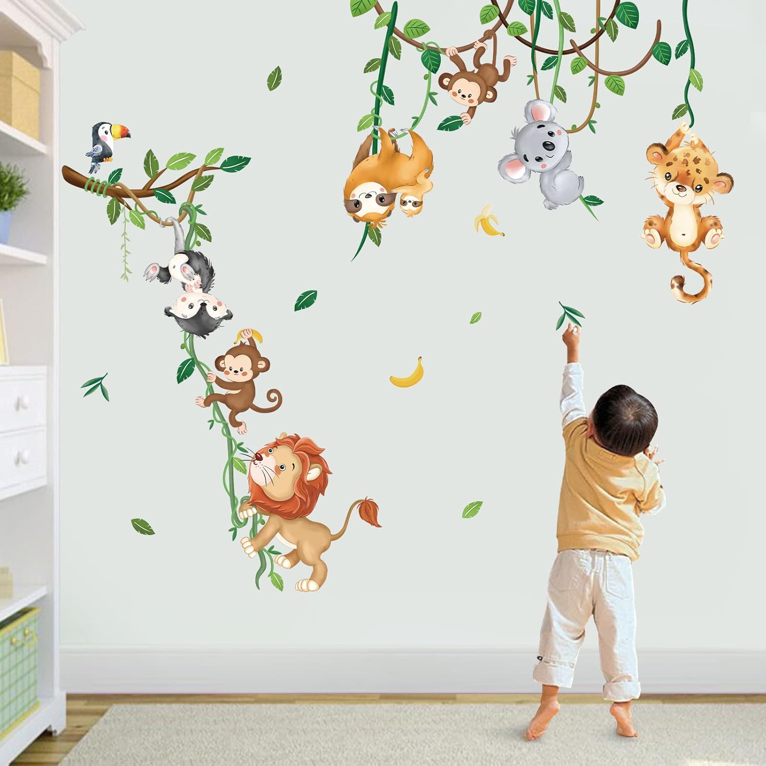 Jungle Animals Climbing Tree Wall Decals for Kids Room and Nursery Decor