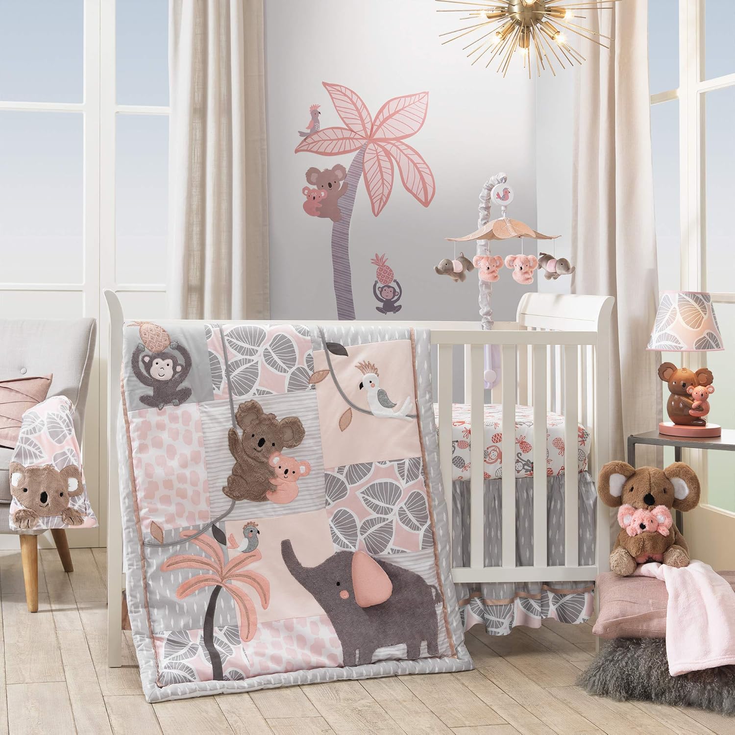 Calypso Pink Gray Koala Elephant Musical Crib Mobile