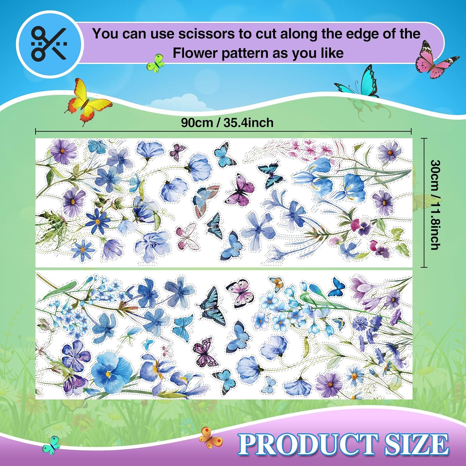 2 Sheets Blue Flower Wall Decals for Girls Bedroom Decor