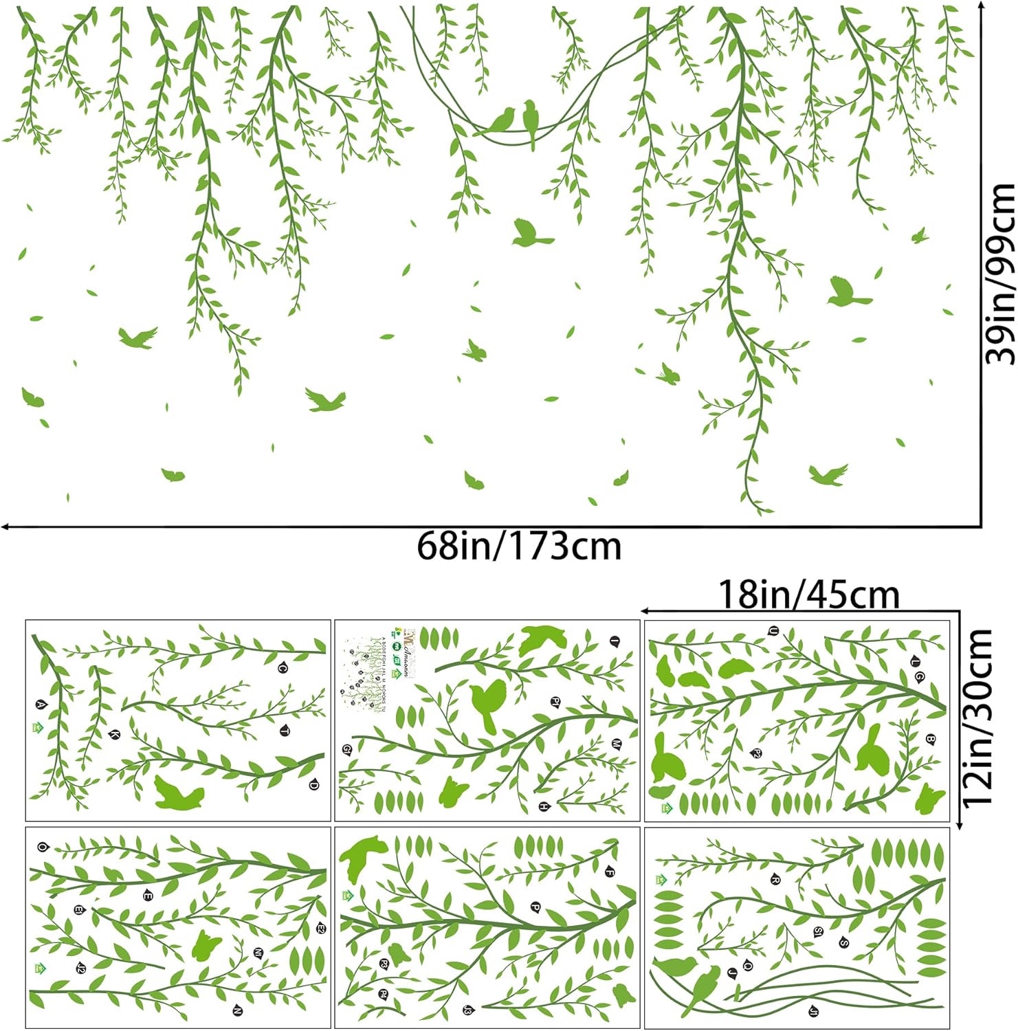 Amaonm Removable Green Vine Wall Stickers