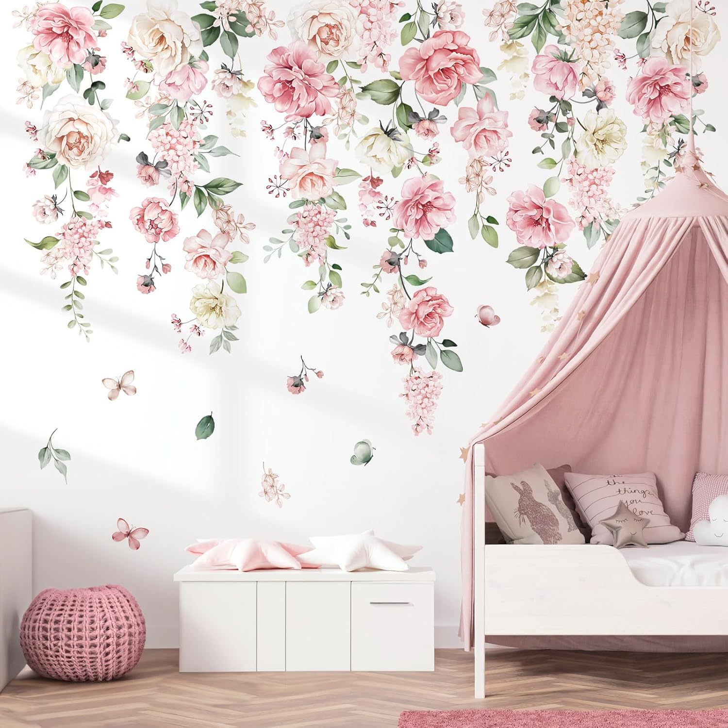 Wondever Large Pink Flowers Wall Stickers for Baby Nursery