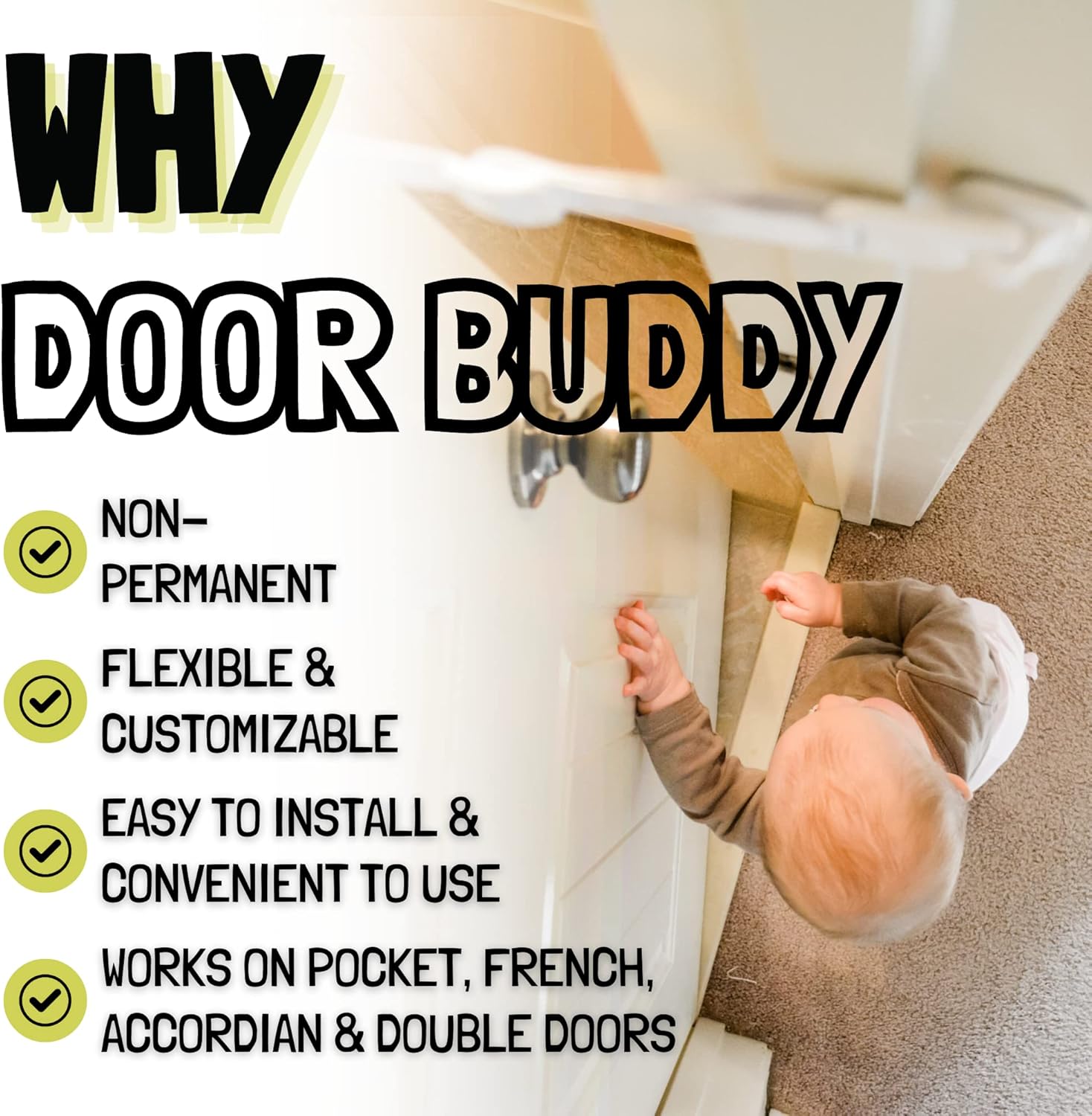 Door Buddy Adjustable Baby Proof Door Strap for Cats - Caramel
