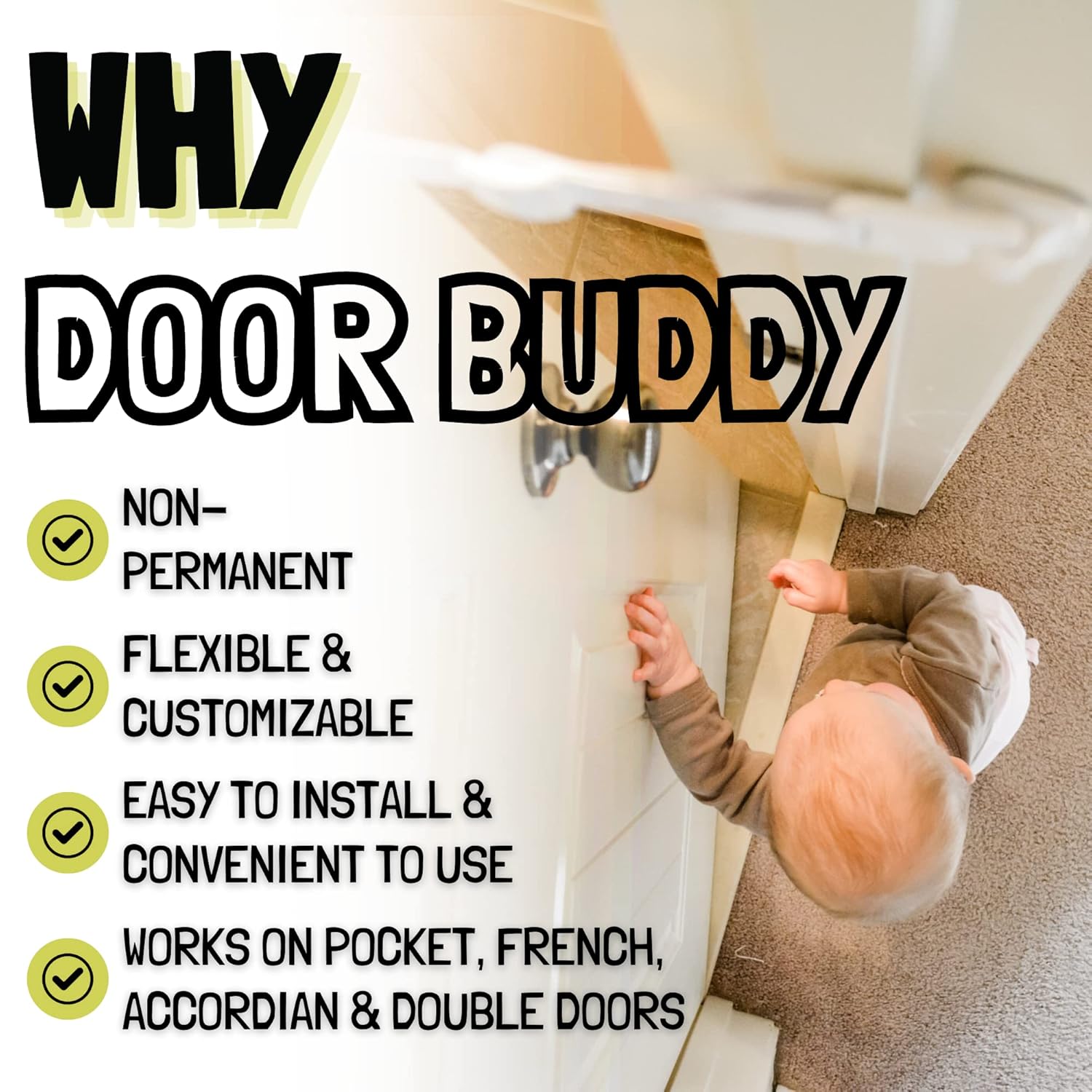 Door Buddy Child Proof Door Lock and Cat Door Stopper