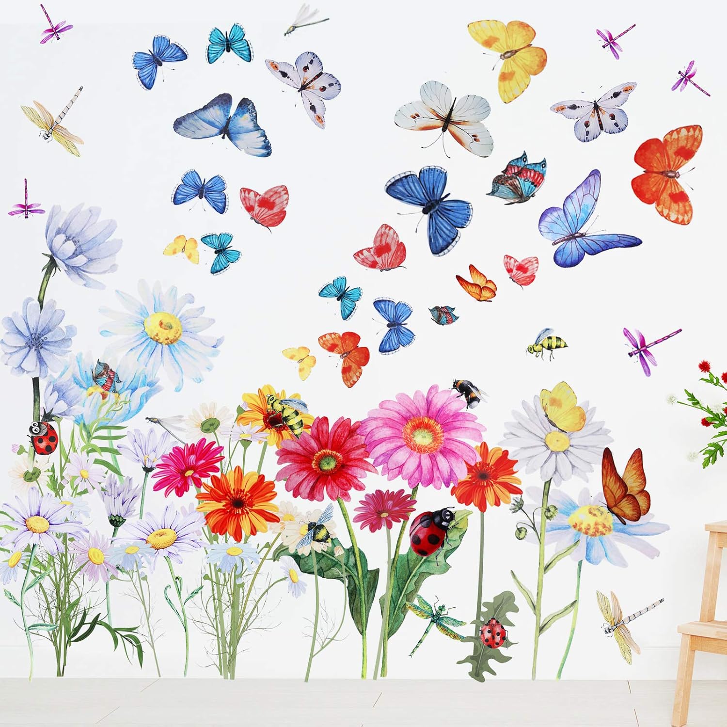 Zonon 64 Pcs Flower Butterfly Wall Decals Peel and Stick Art for Home Decor