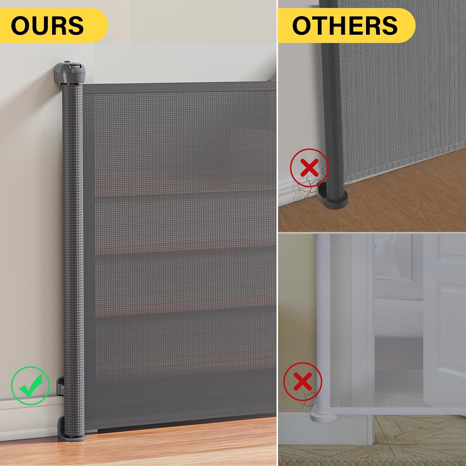 Retractable Baby Gate for Doorways and Stairs Grey