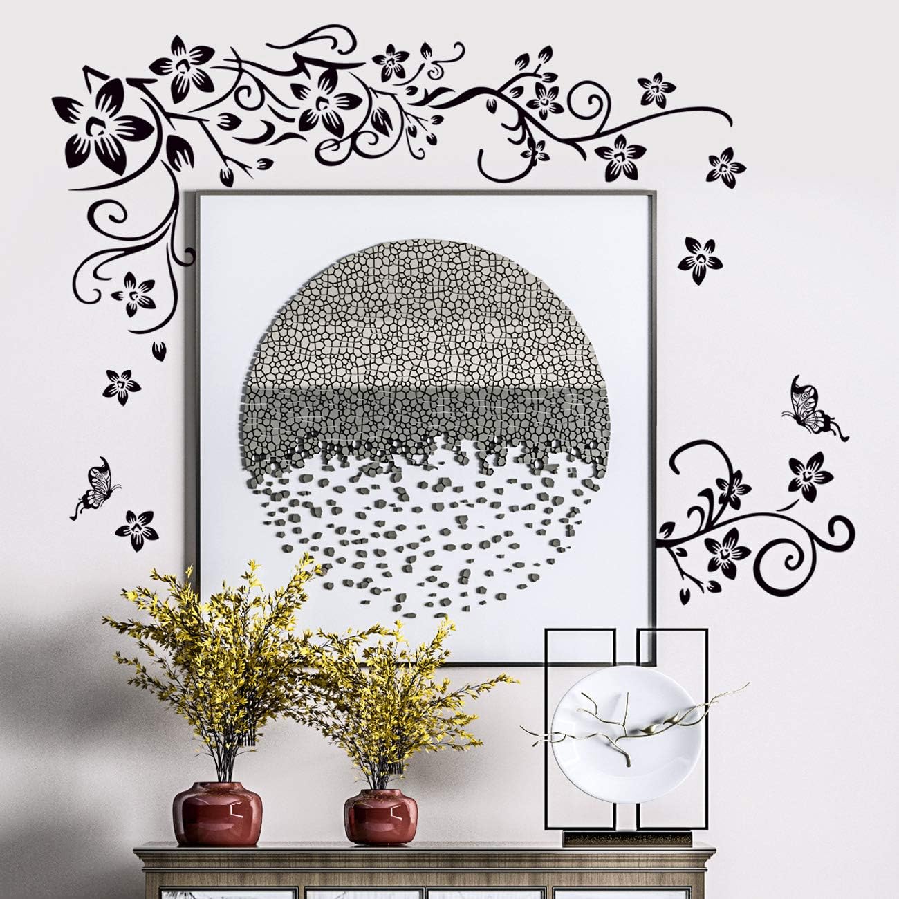 Black Flower Vines Wall Decals DIY Stickers for Kids Room