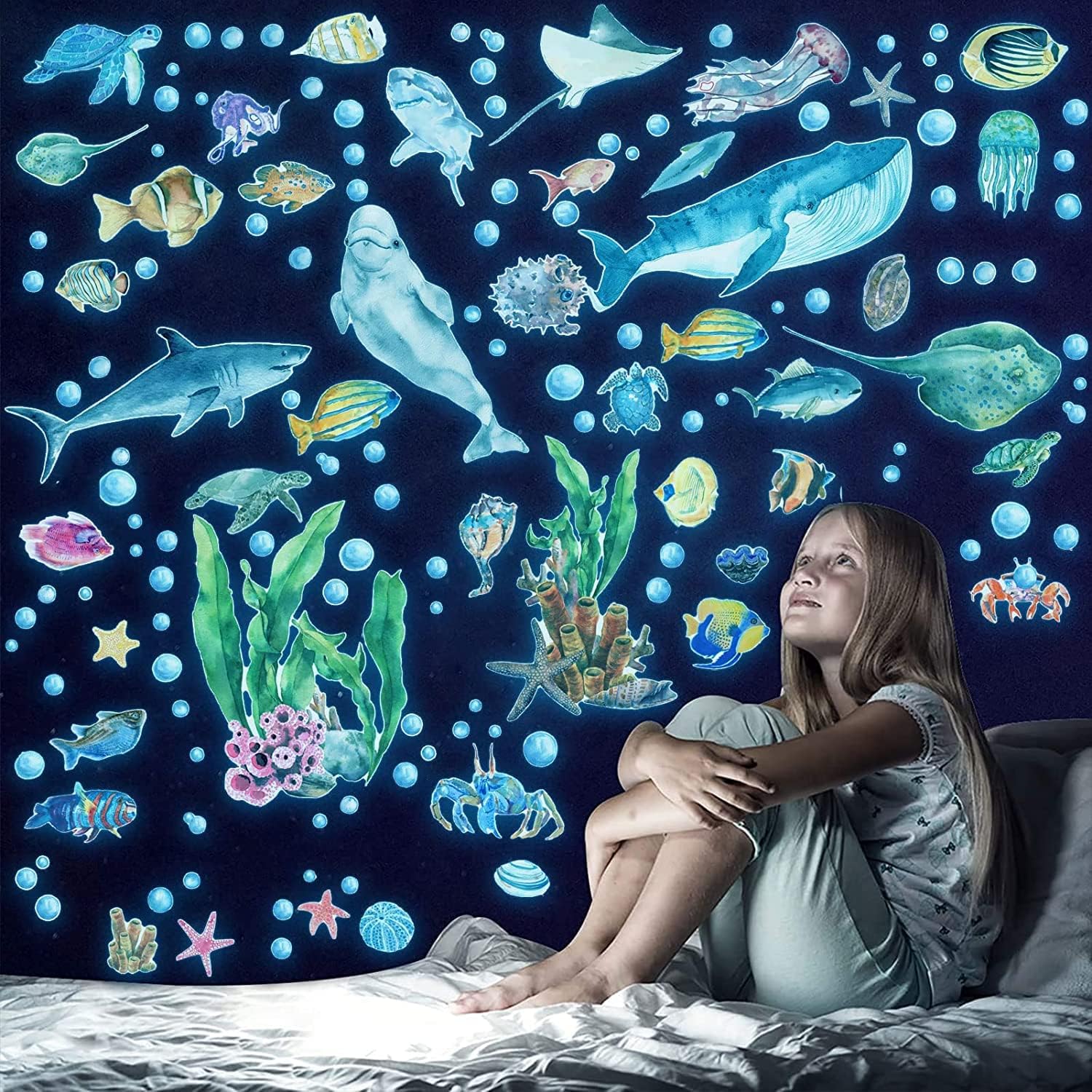 Glow in The Dark Ocean Wall Decals for Kids Room Decor