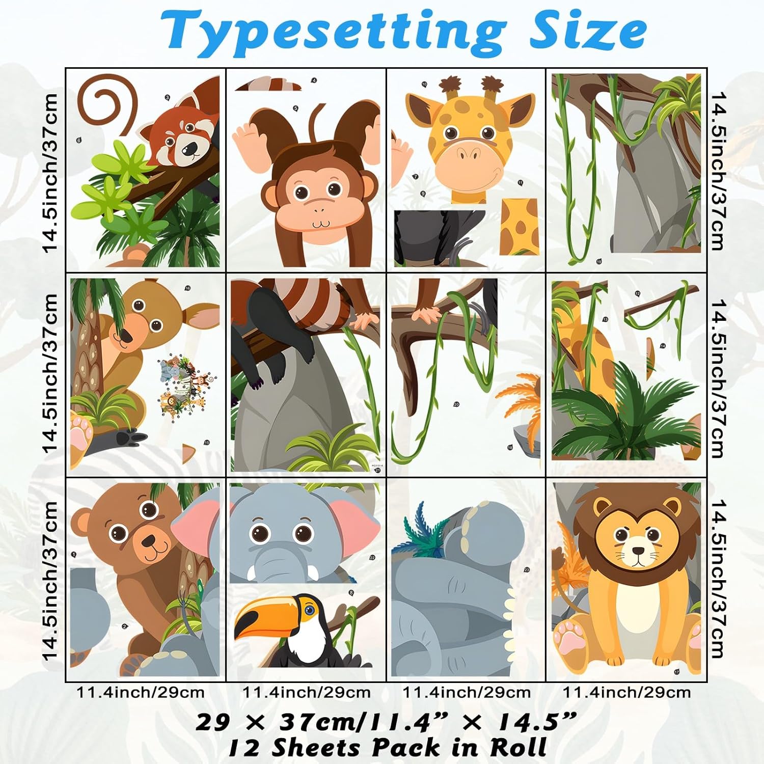Jungle Animals Wall Decals for Kids Room and Nursery