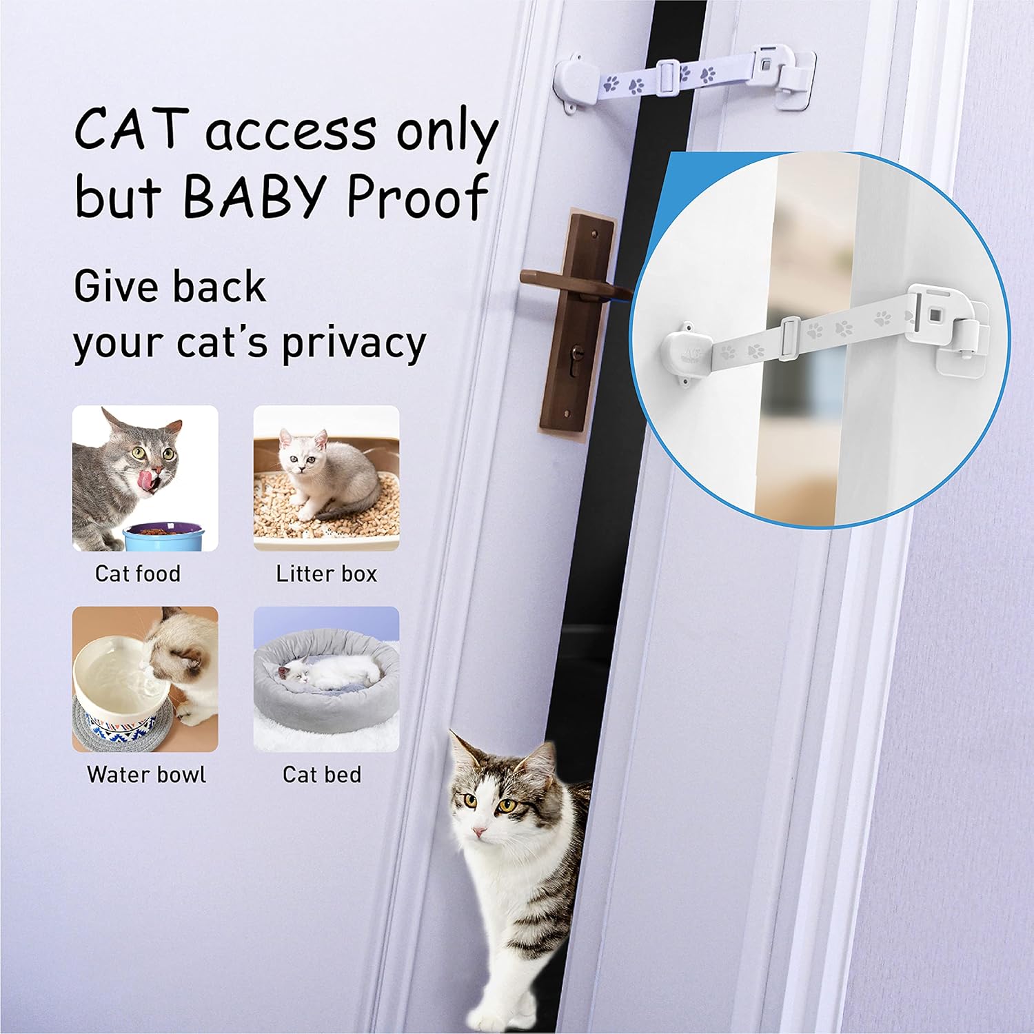 Neobay Child Proof Door Lock with Adjustable Strap and Latch