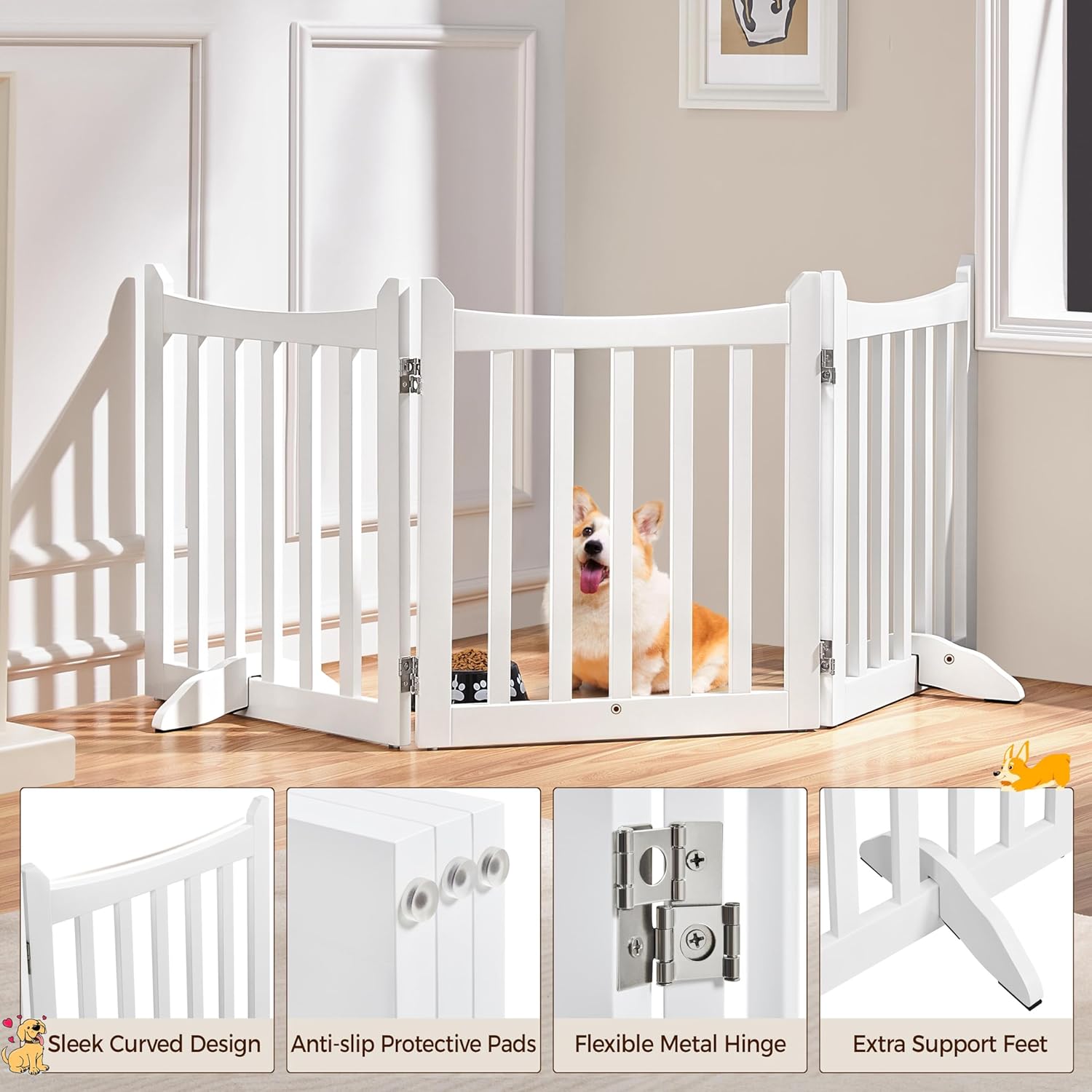 Yaheetech 24 Inch Pet Gate White Wooden 3 Panels