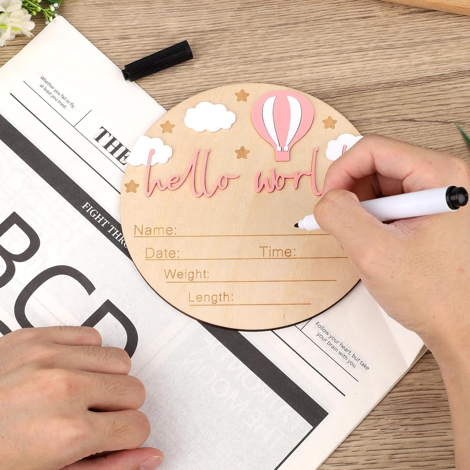 Wooden Baby Announcement Sign Hello World