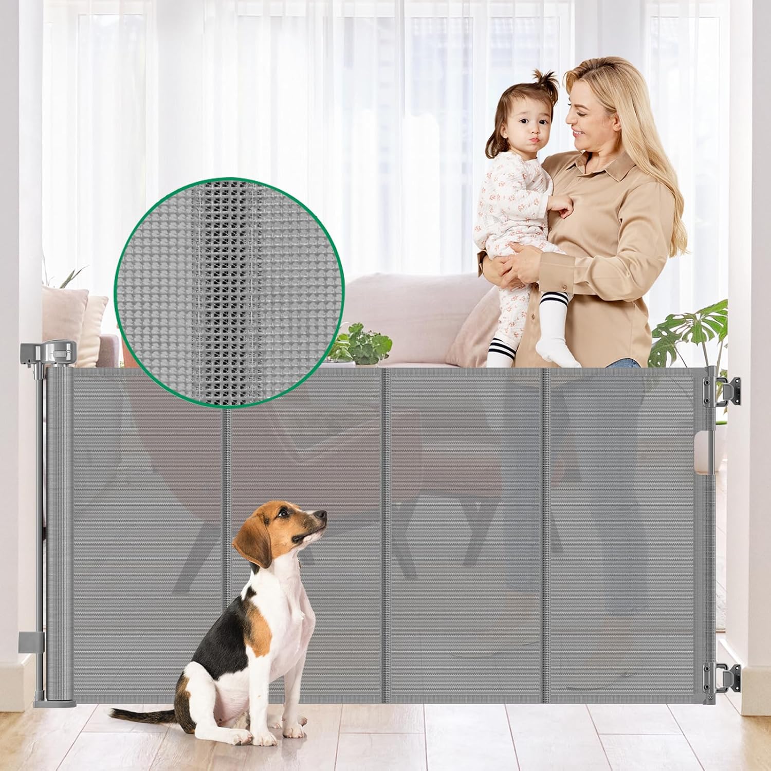 Reinforced Retractable Dog Gate 56 Inch Gray