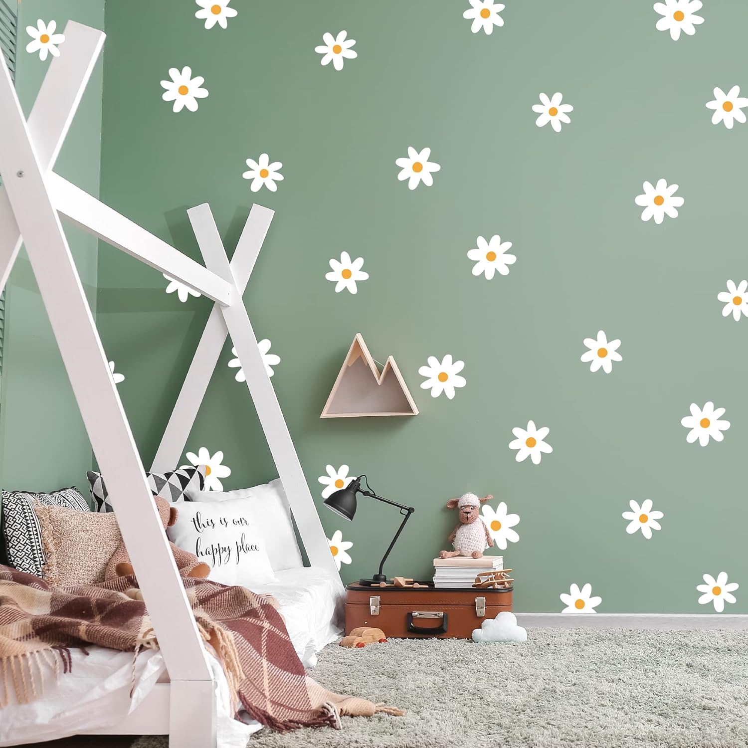 Flower Vinyl Daisy Wall Decals Peel and Stick for Nursery and Living Room