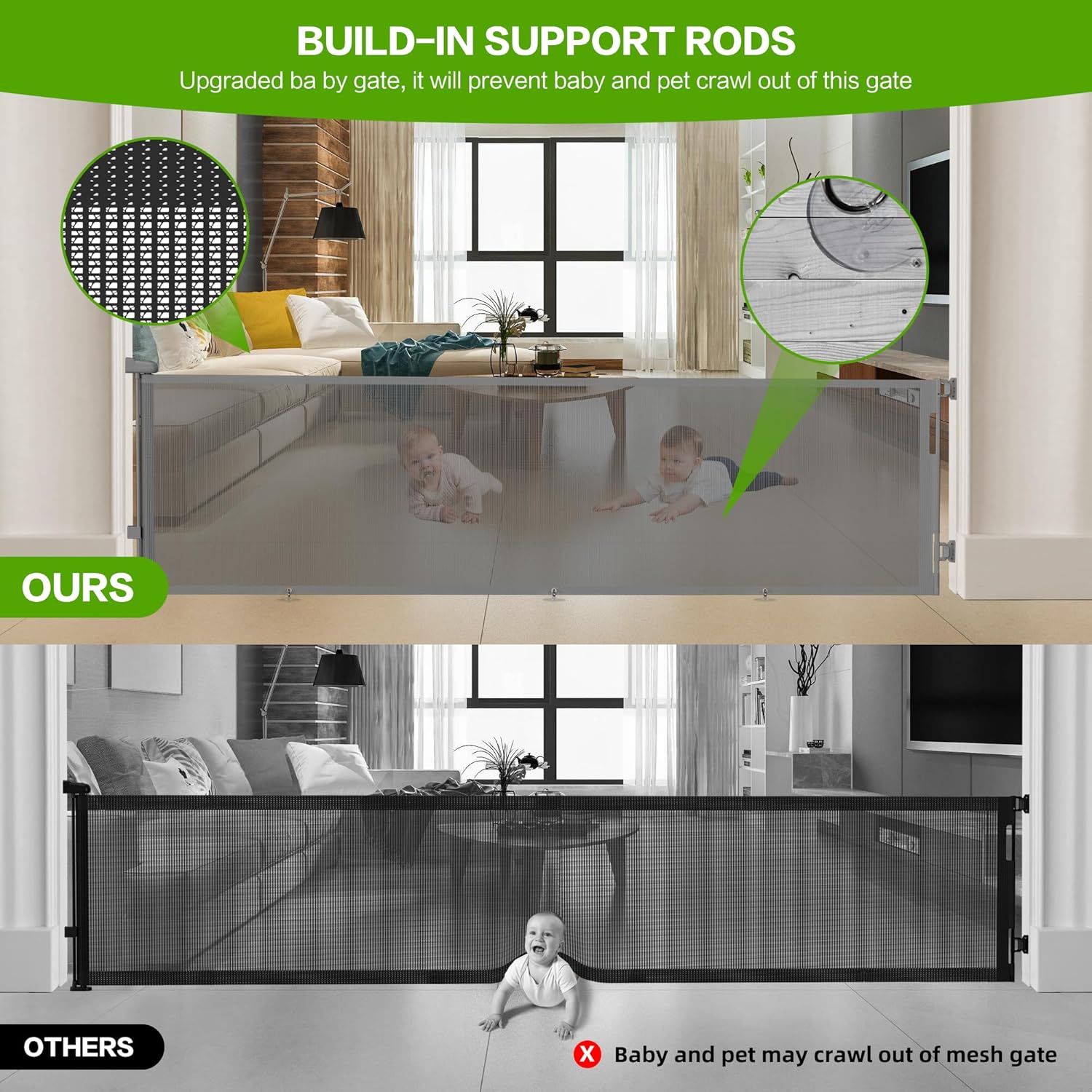 Retractable Baby Gate Extra Wide 34 Tall Mesh