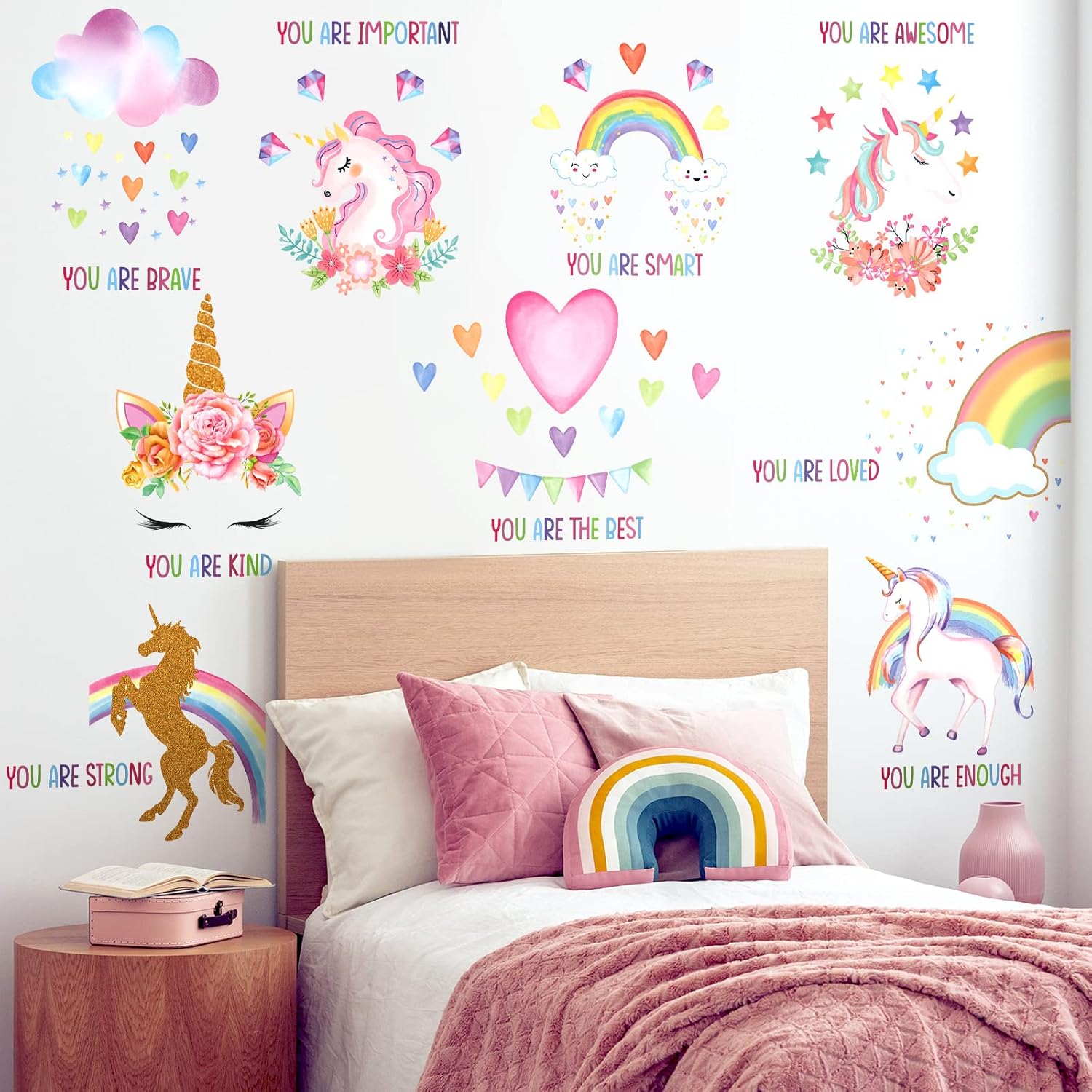 9 Pieces Unicorn Wall Stickers for Girls Bedroom Decor