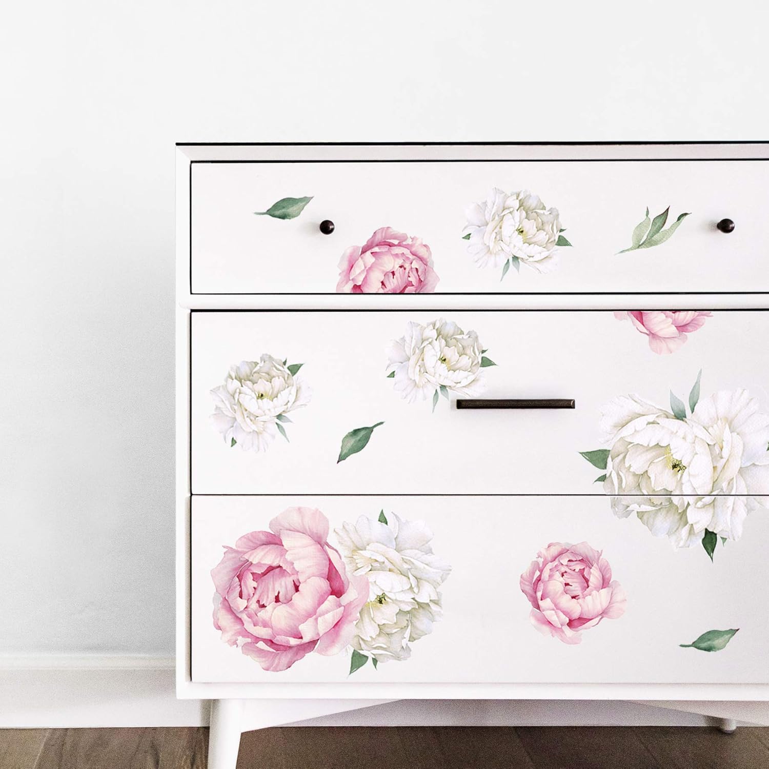 Peony Watercolor Wall Decals Pink and White Spring Decor