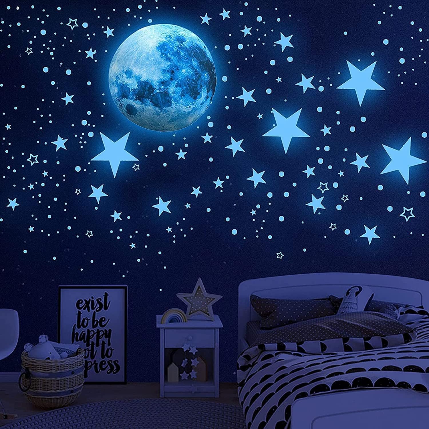 1078Pcs Glow in The Dark Stars Moon Ceiling Decor Stickers