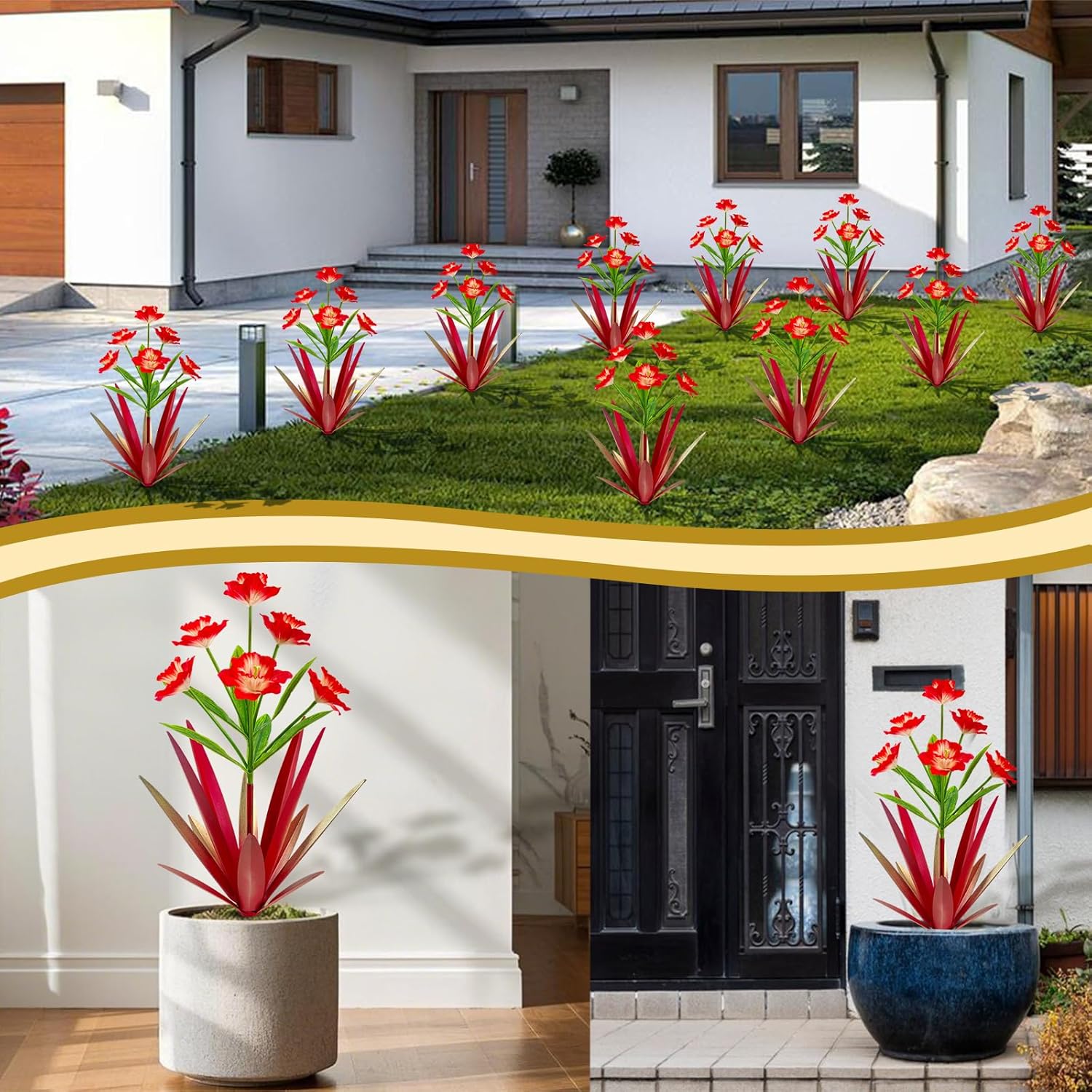 Rustic Metal Agave Outdoor Garden Decor Red