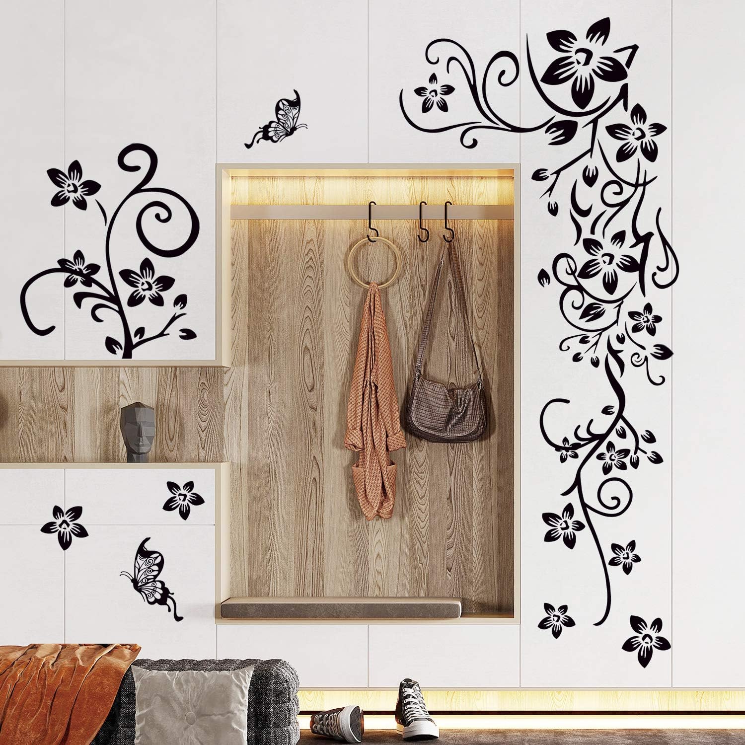 Black Flower Vines Wall Decals DIY Stickers for Kids Room