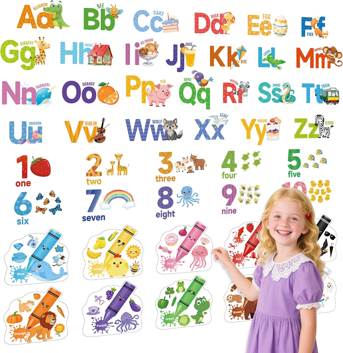 Alphabet Numbers Wall Decals for Kids Room Decor