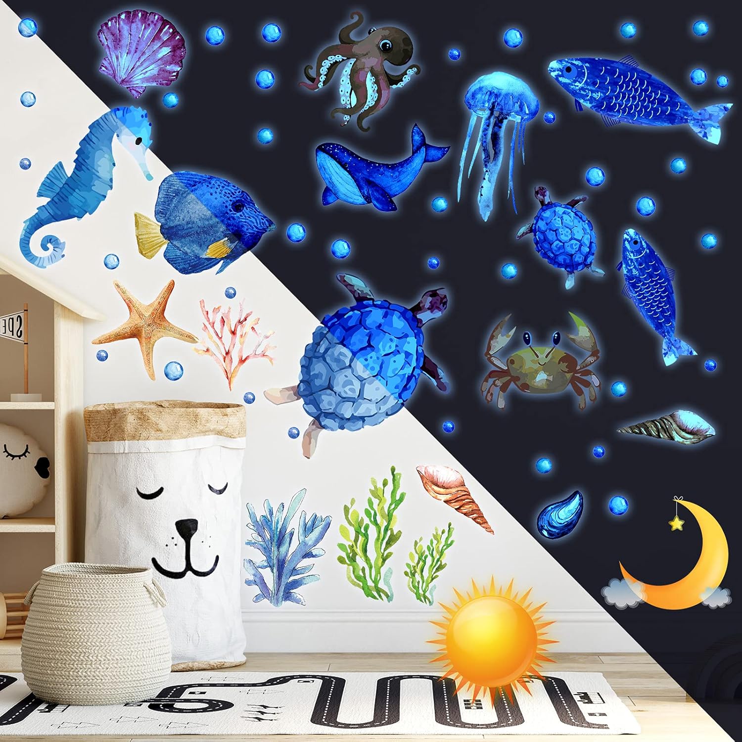 Zonon 97 Pcs Glow in the Dark Ocean Wall Decals