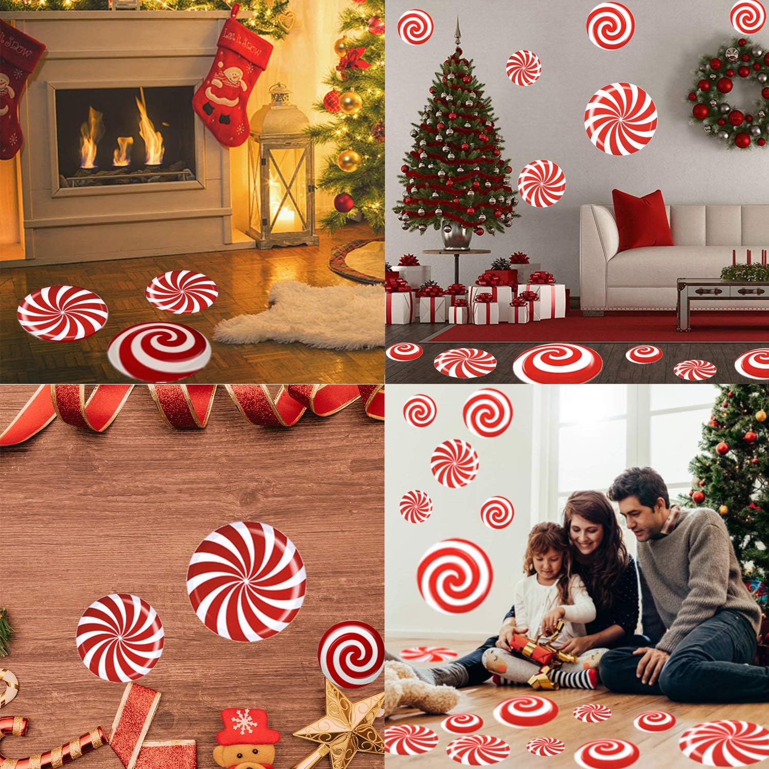 24 PCS Peppermint Floor Decals Stickers - 3 Sizes Christmas Candy Party Decorations