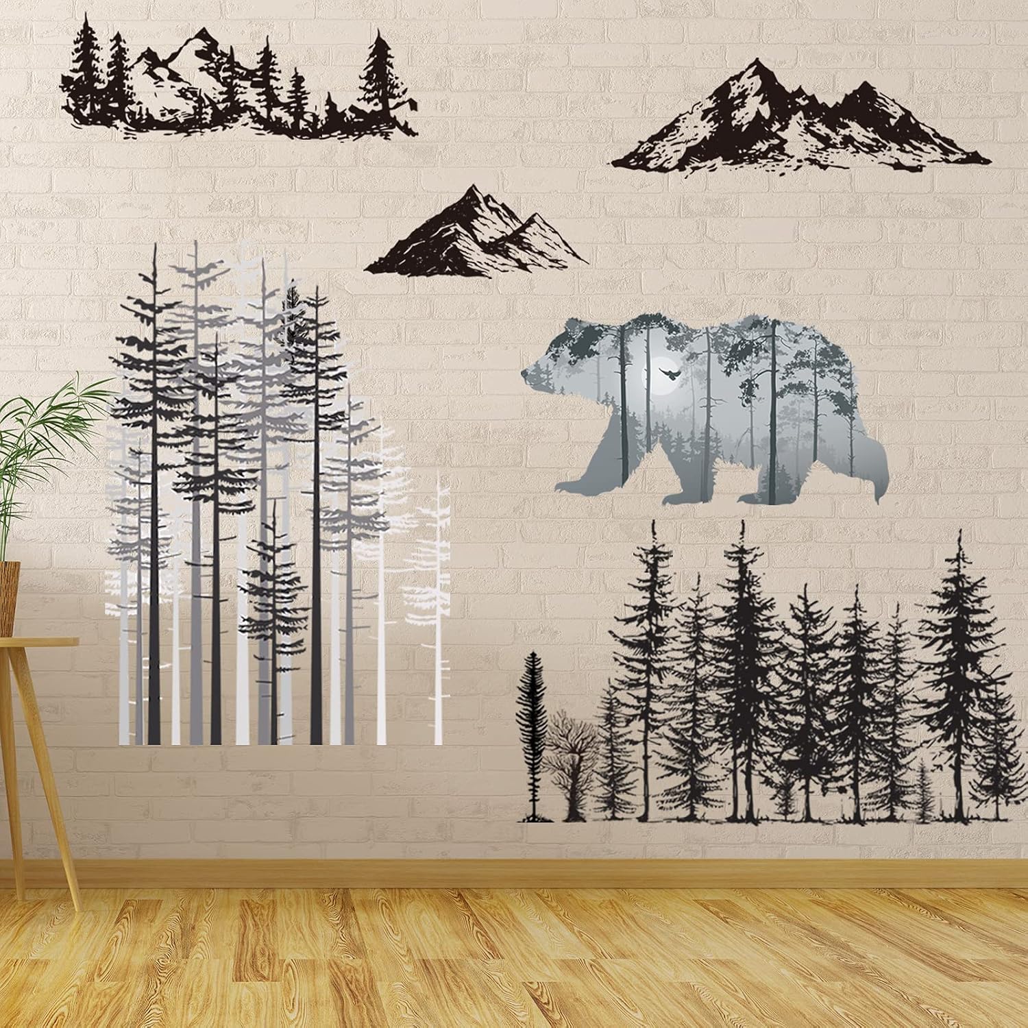 Outus 3 Sheets Forest Bear Wall Decals for Kids Room Decor
