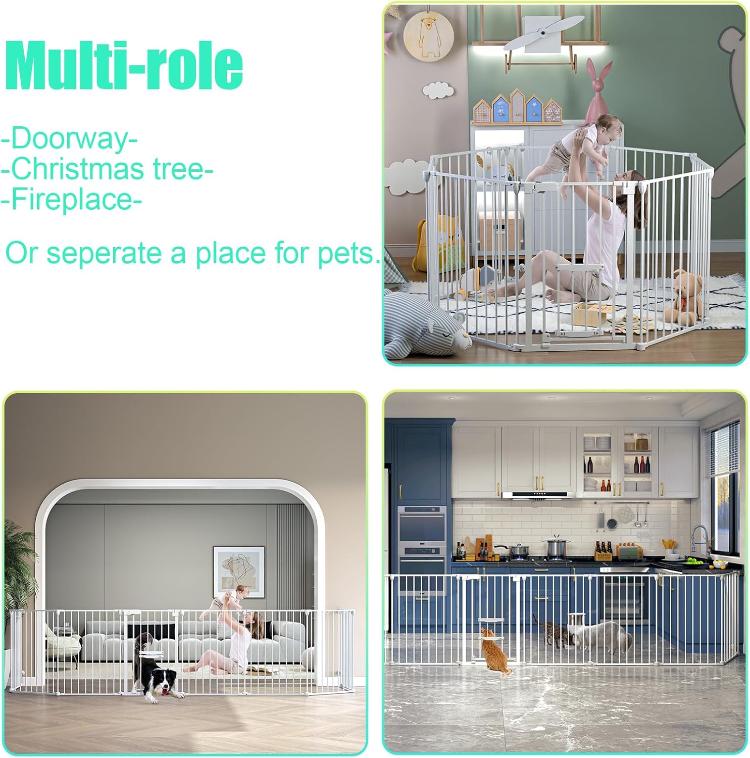 198 Inch Extra Wide Baby Gate with Cat Door Auto Close White