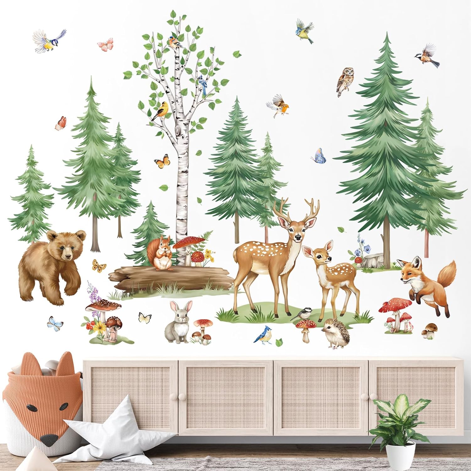 Wondever Large Pine Tree Forest Animals Wall Stickers